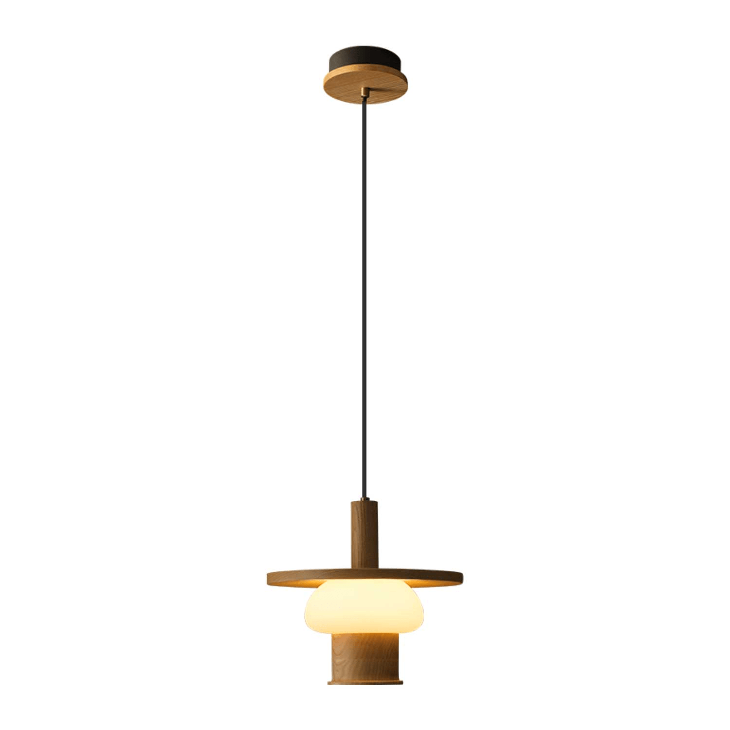 Zephaan Traditional Art Classic Glass Wood Pendant Light-Neutral Decor