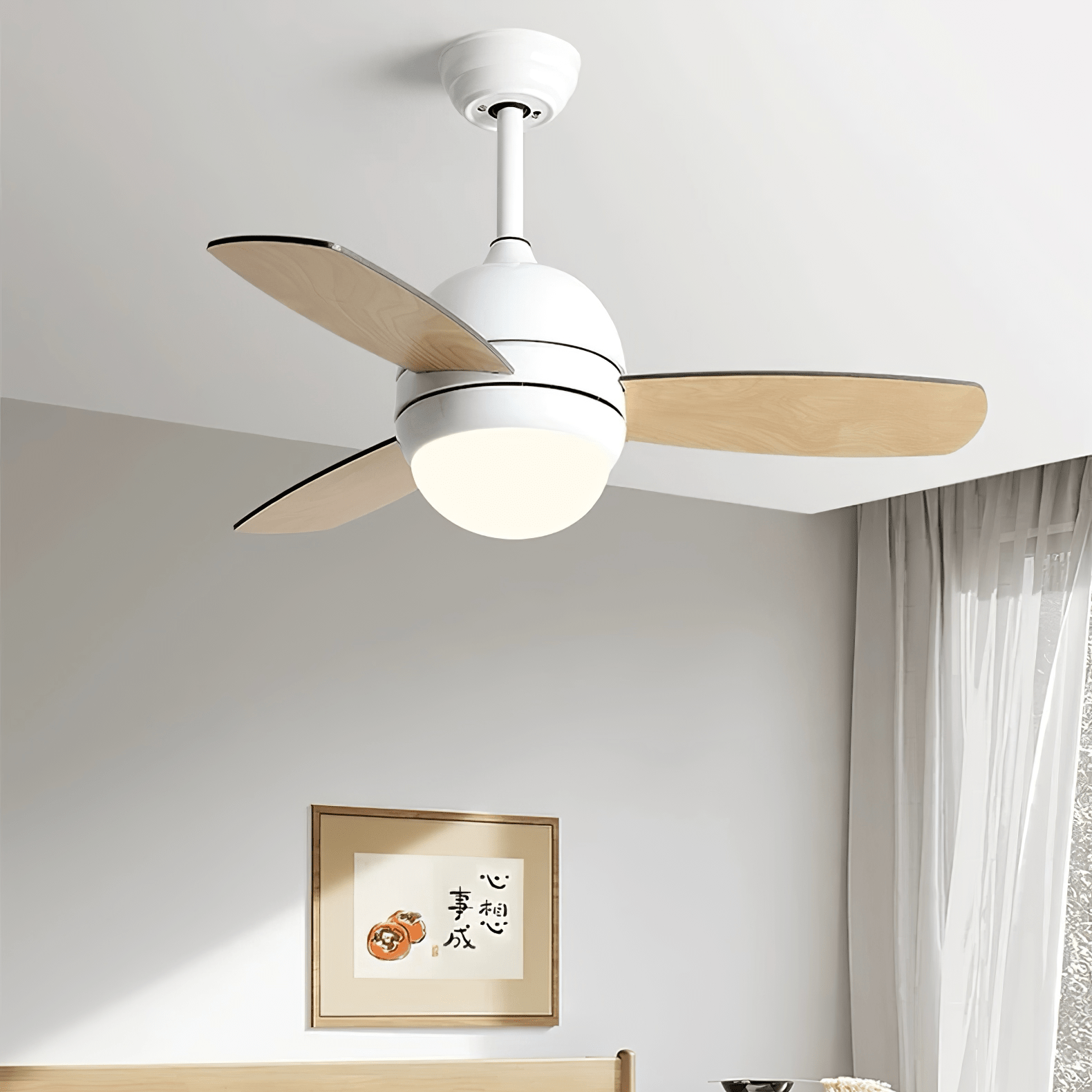 Nerina Minimalist White Wood Ceiling Fan Light-Neutral Decor