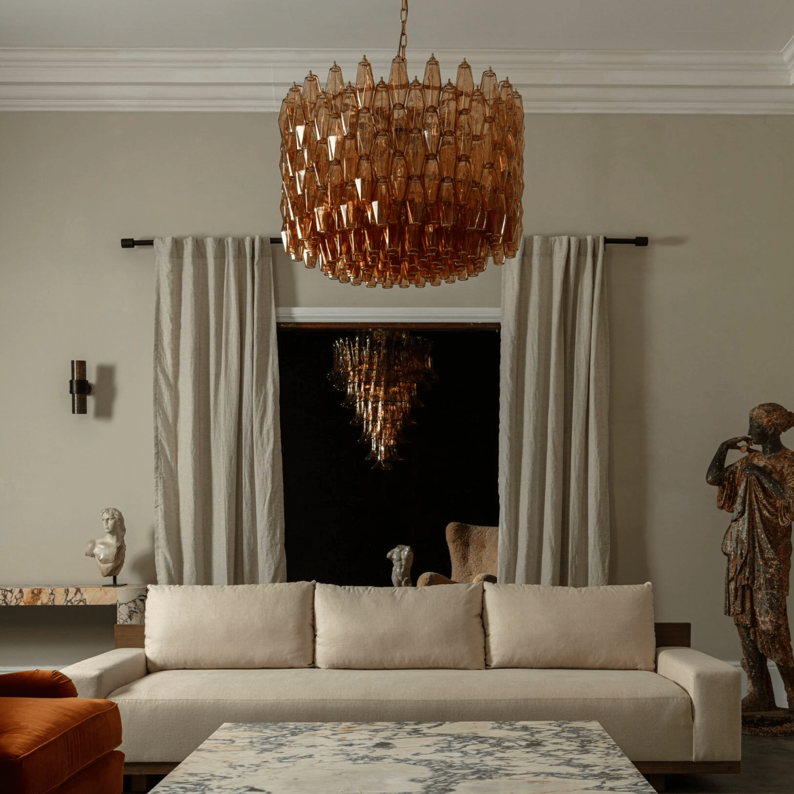 Aurora Chandelier Drum Amber Glass Elegant-Neutral Decor