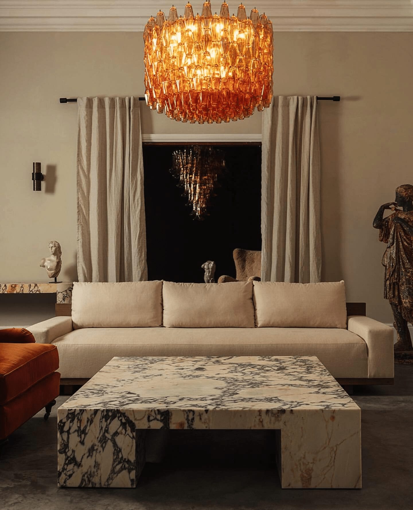 Aurora Chandelier Drum Amber Glass Elegant-Neutral Decor