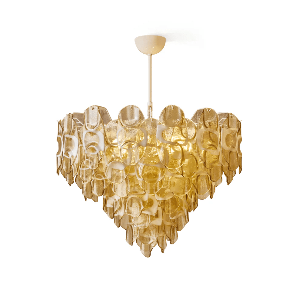 Aurora Chandelier Amber Murano Glass Oval Drops Layered-Neutral Decor