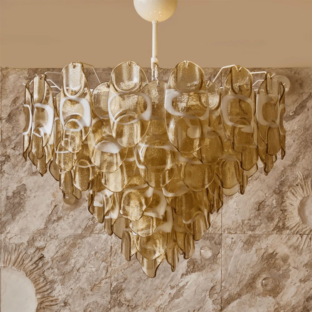 Aurora Chandelier Amber Murano Glass Oval Drops Layered-Neutral Decor