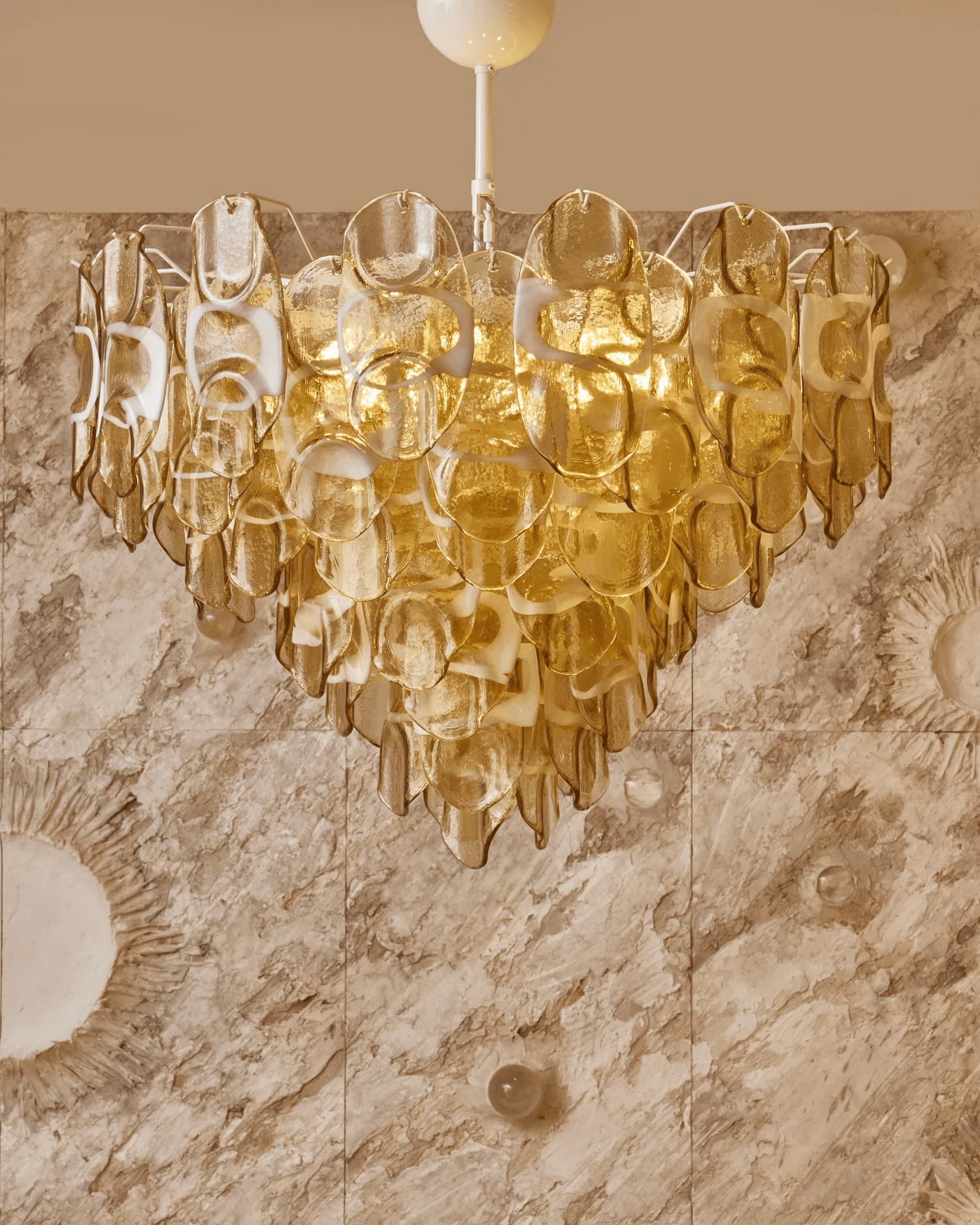 Aurora Chandelier Amber Murano Glass Oval Drops Layered-Neutral Decor