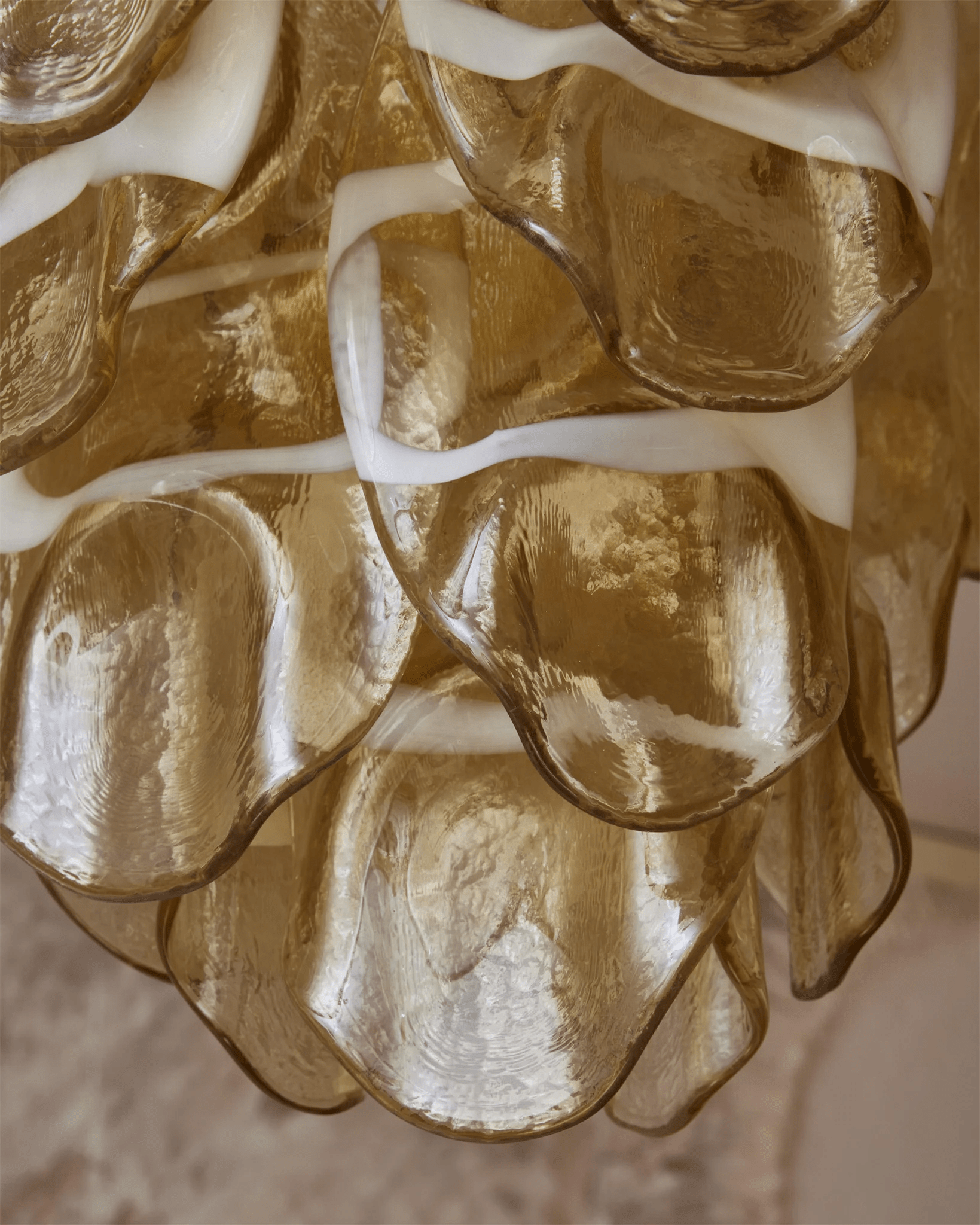 Aurora Chandelier Amber Murano Glass Oval Drops Layered-Neutral Decor