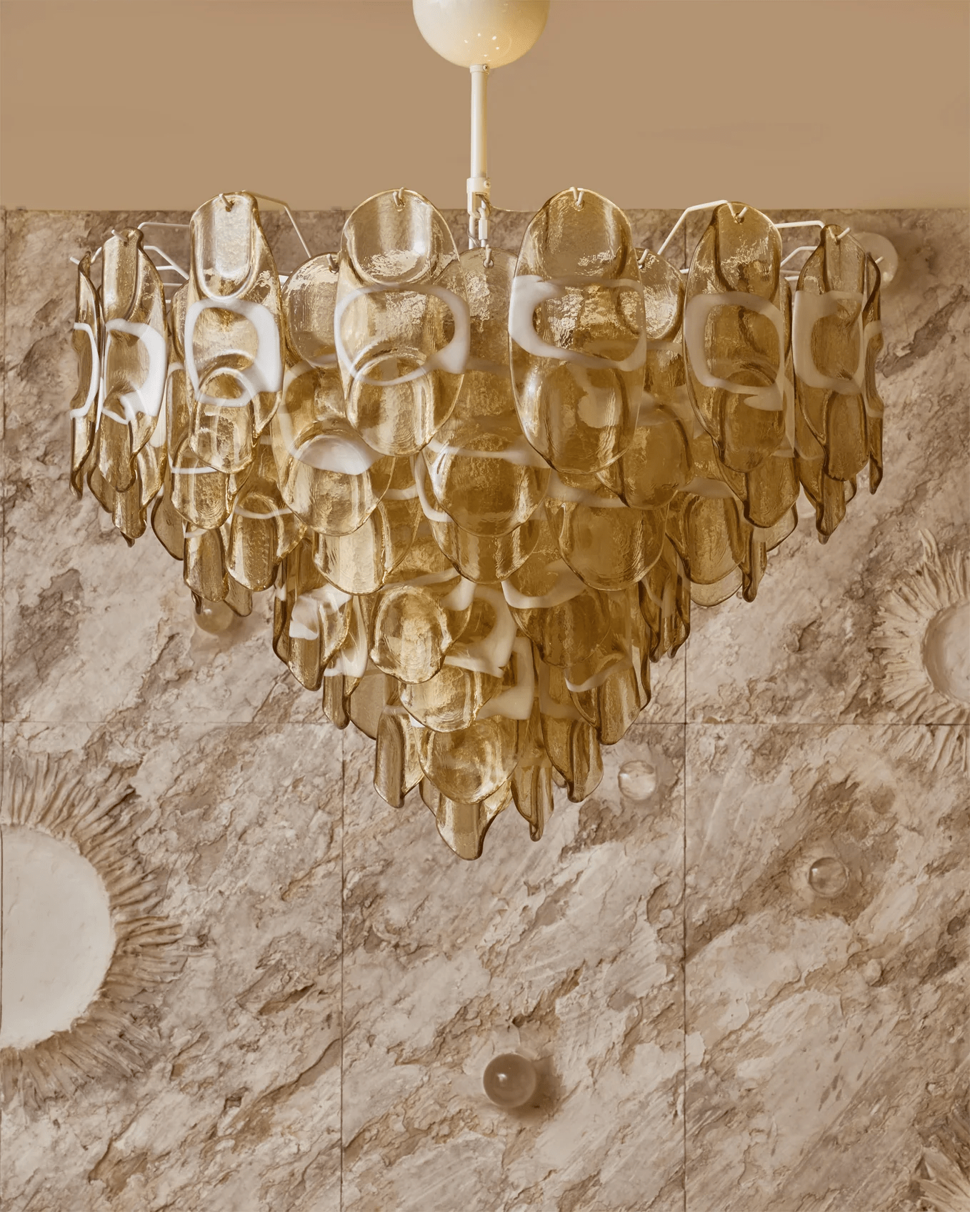 Aurora Chandelier Amber Murano Glass Oval Drops Layered-Neutral Decor