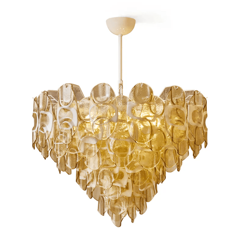 Aurora Chandelier Amber Murano Glass Oval Drops Layered-Neutral Decor
