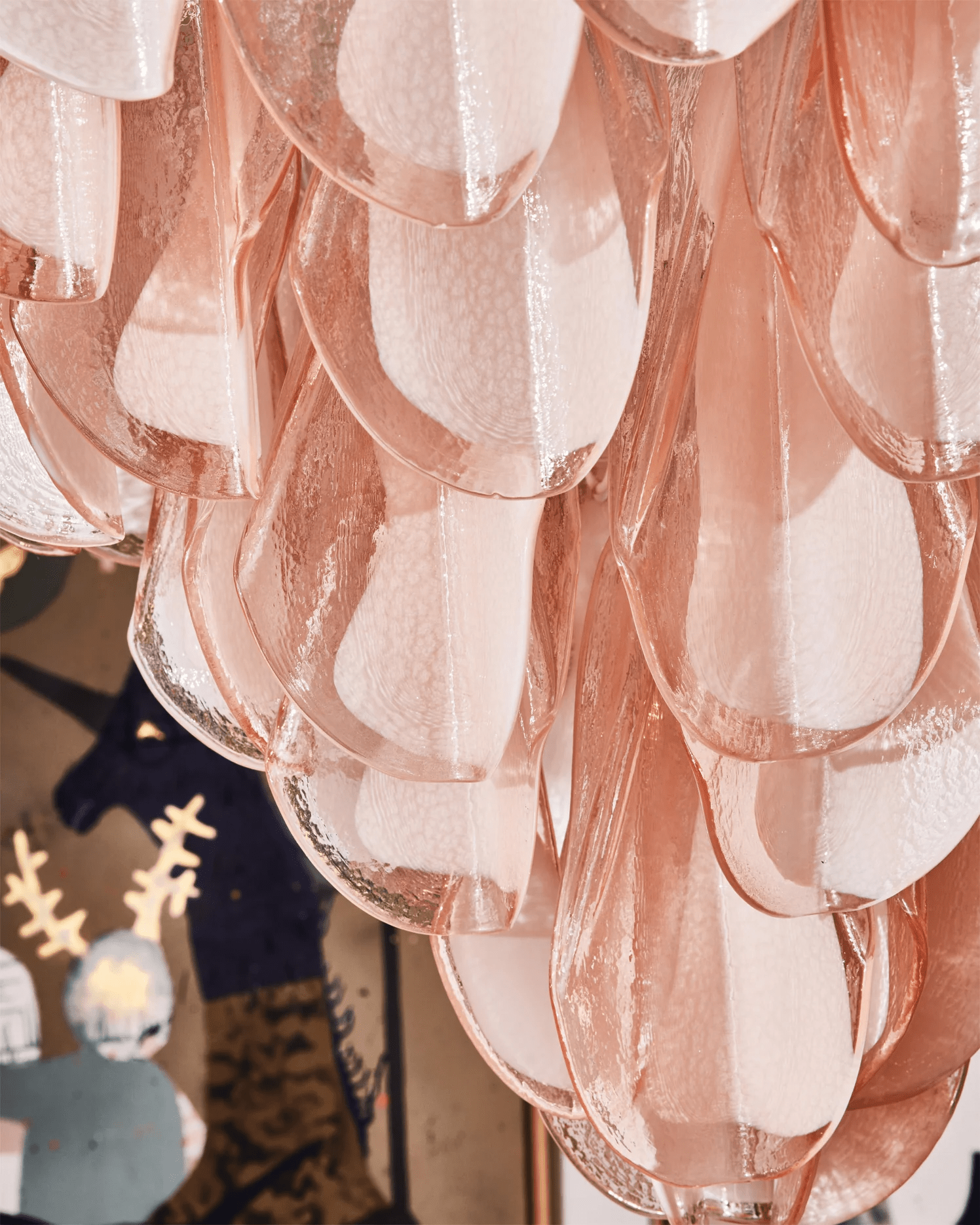 Aurora Chandelier Amber Murano Glass Oval Drops Layered-Neutral Decor