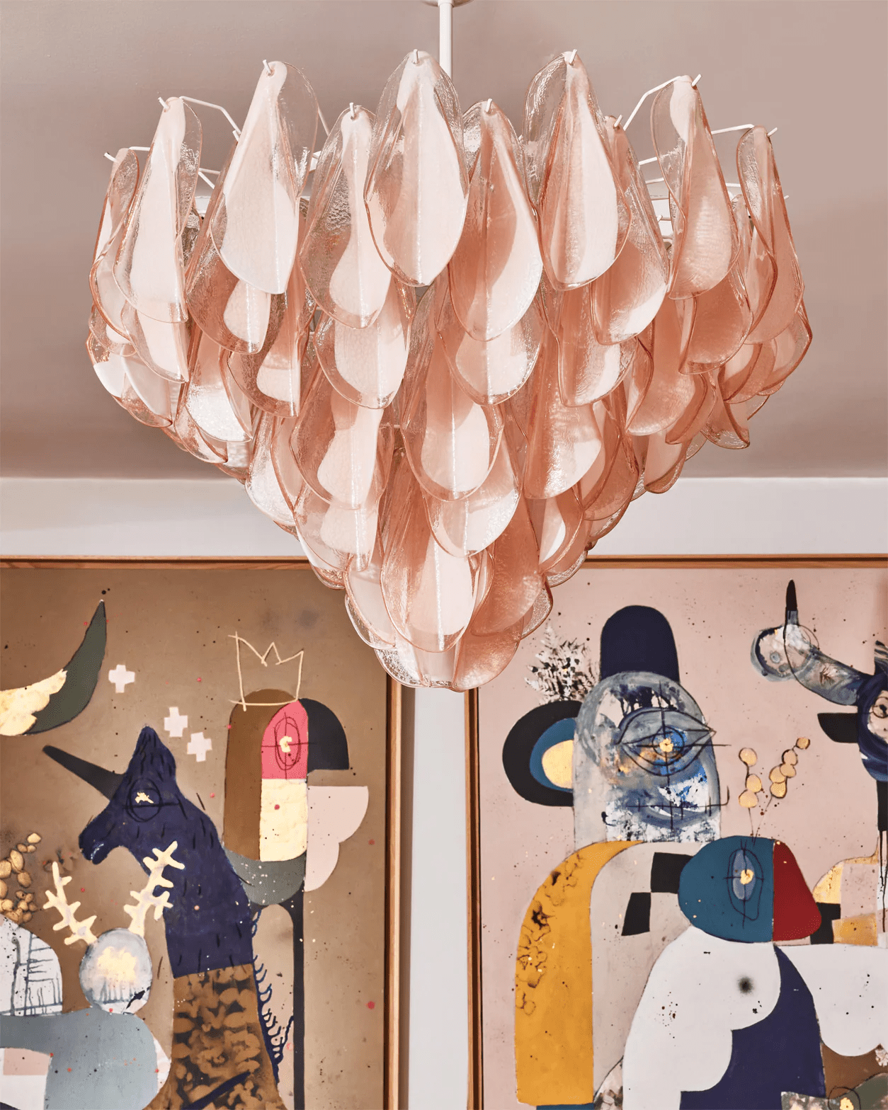 Aurora Chandelier Amber Murano Glass Oval Drops Layered-Neutral Decor