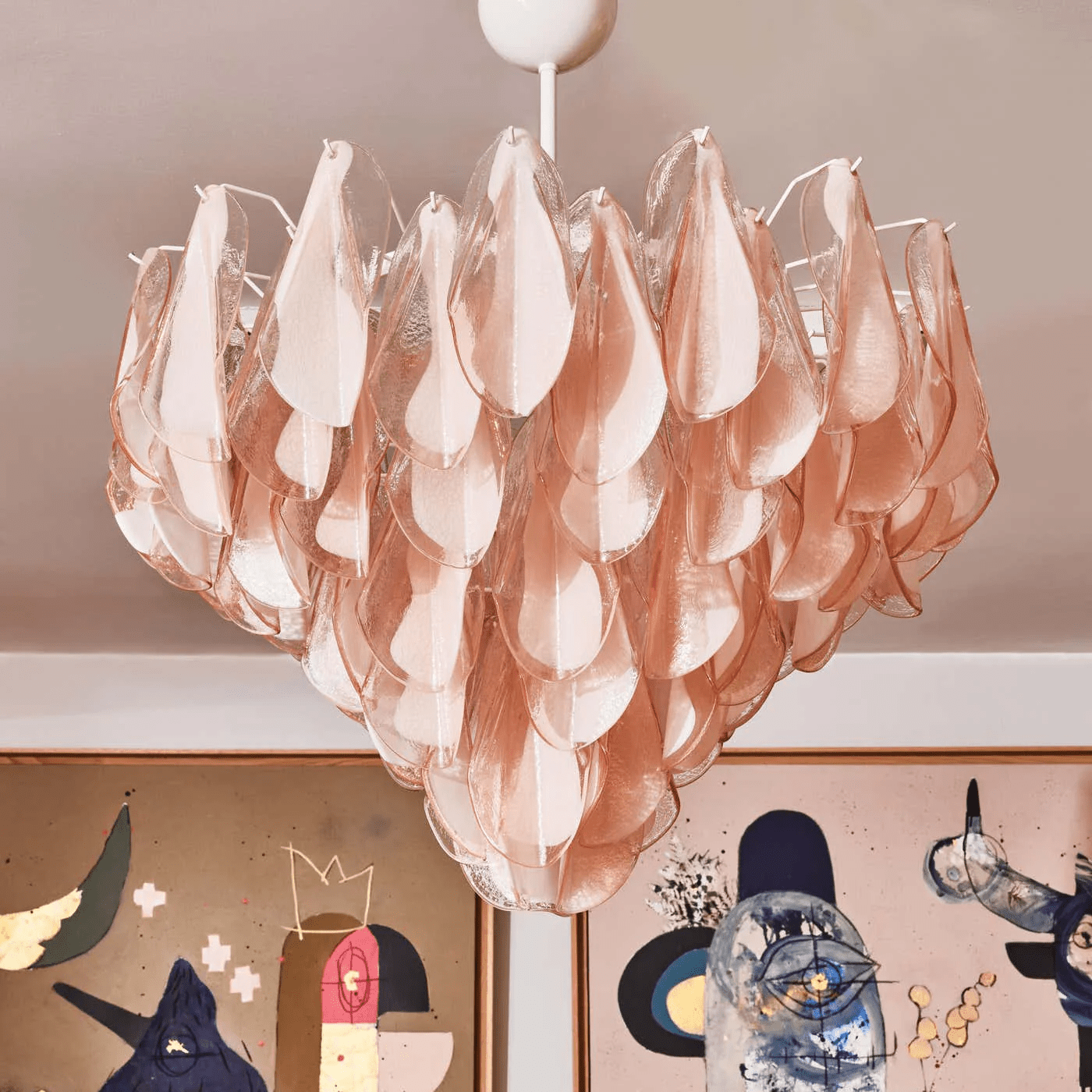 Aurora Chandelier Amber Murano Glass Oval Drops Layered-Neutral Decor