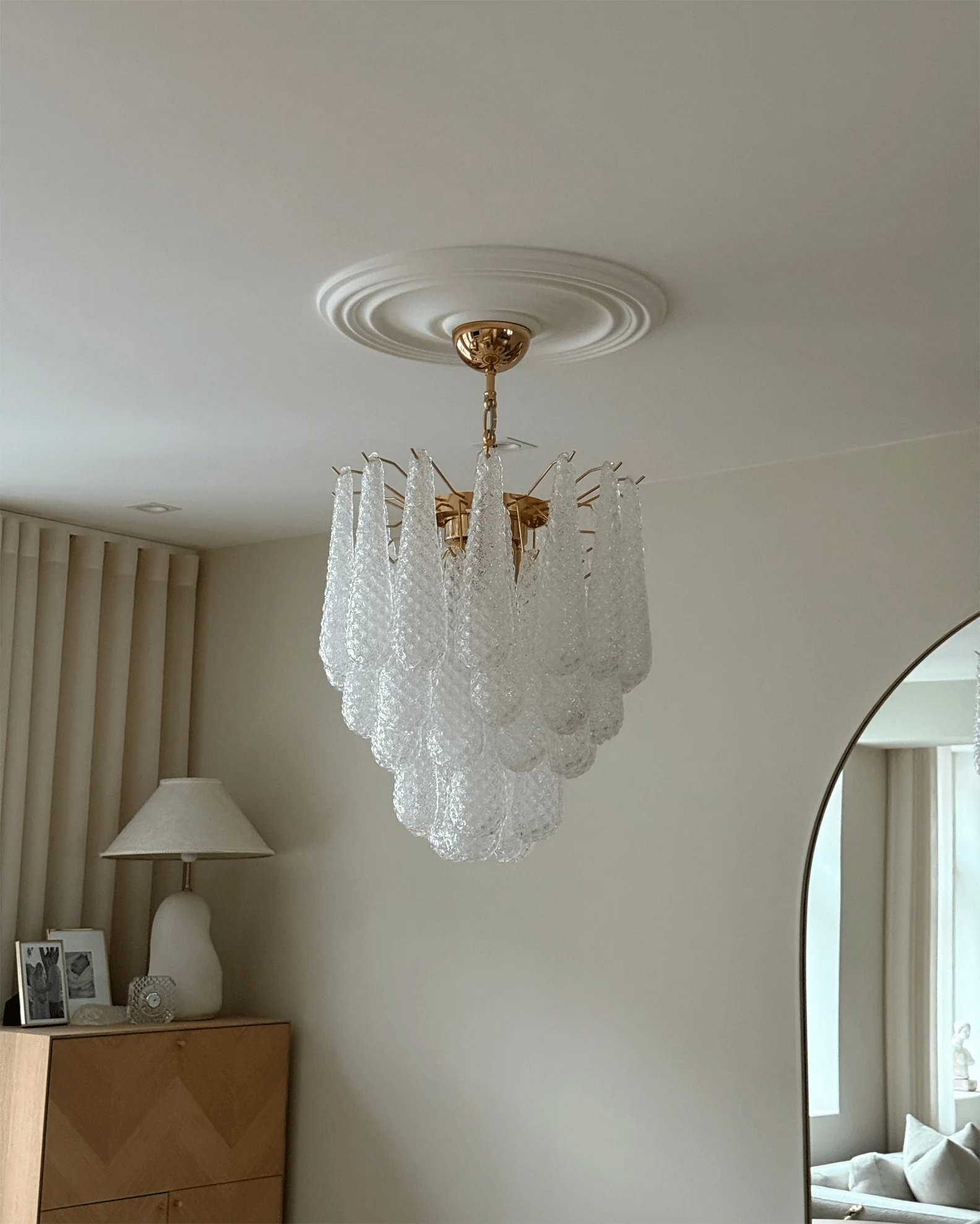 Aurora Chandelier Murano Glass Drops Frosted Teardrop-Neutral Decor