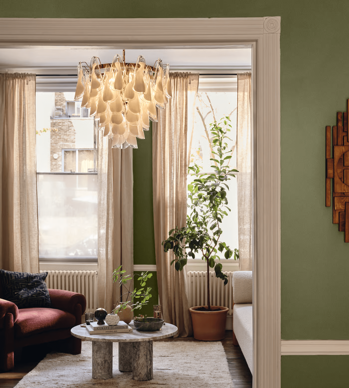 Aurora Chandelier White Leaf Glass Layered Modern-Neutral Decor