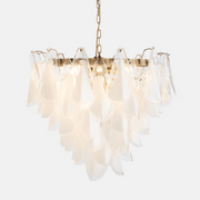 Aurora Chandelier White Leaf Glass Layered Modern-Neutral Decor