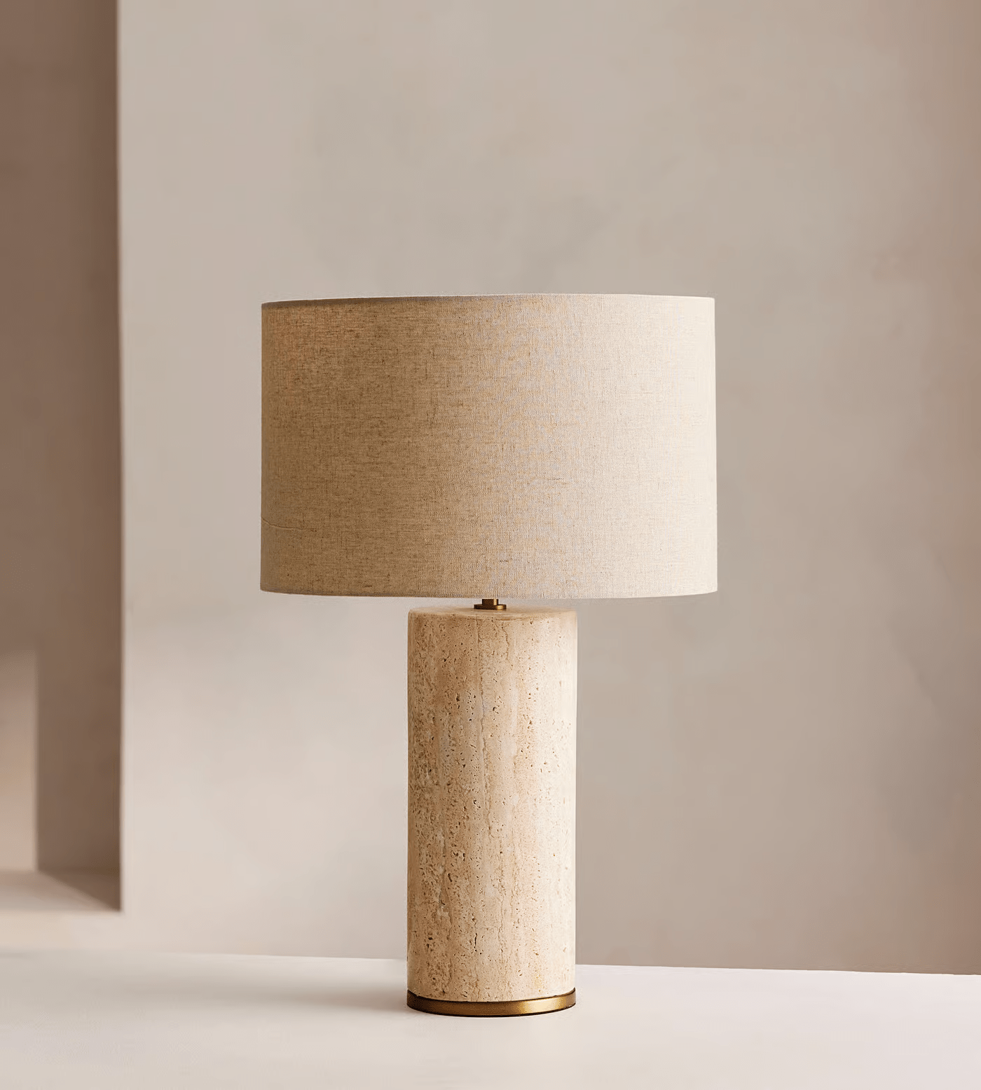 Vonoryra Cylindrical Travertine Table Lamp-Neutral Decor