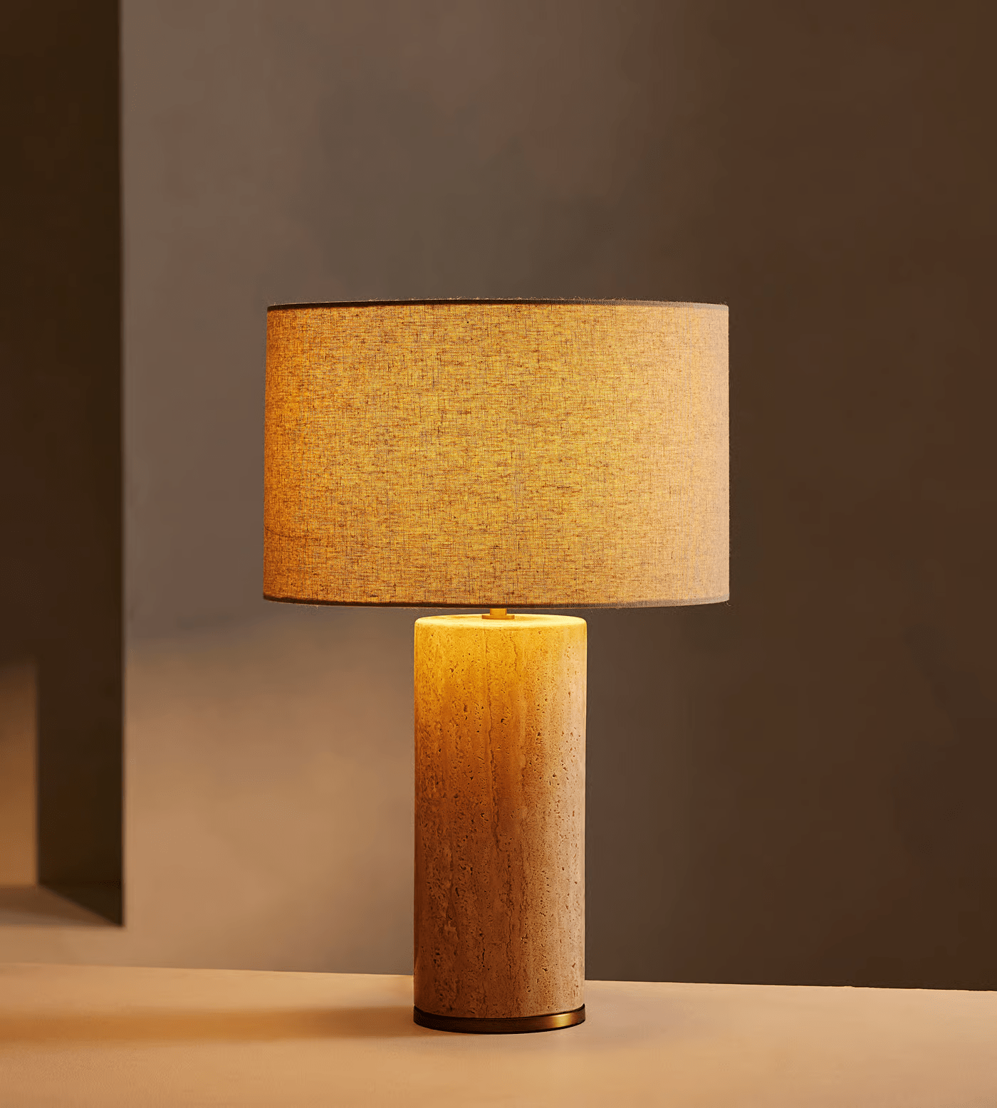 Vonoryra Cylindrical Travertine Table Lamp-Neutral Decor