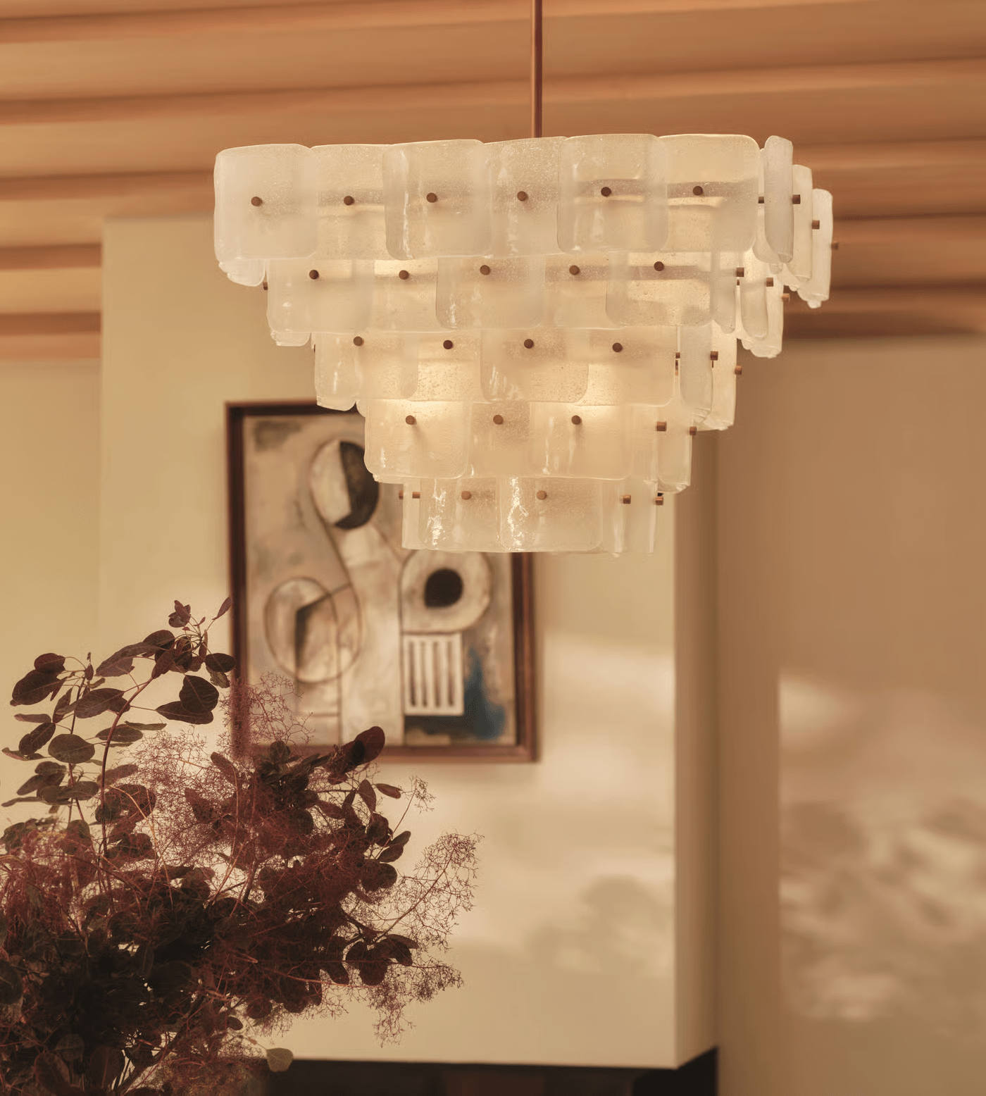 Aurora Chandelier White Frosted Glass Geometric Tiered-Neutral Decor