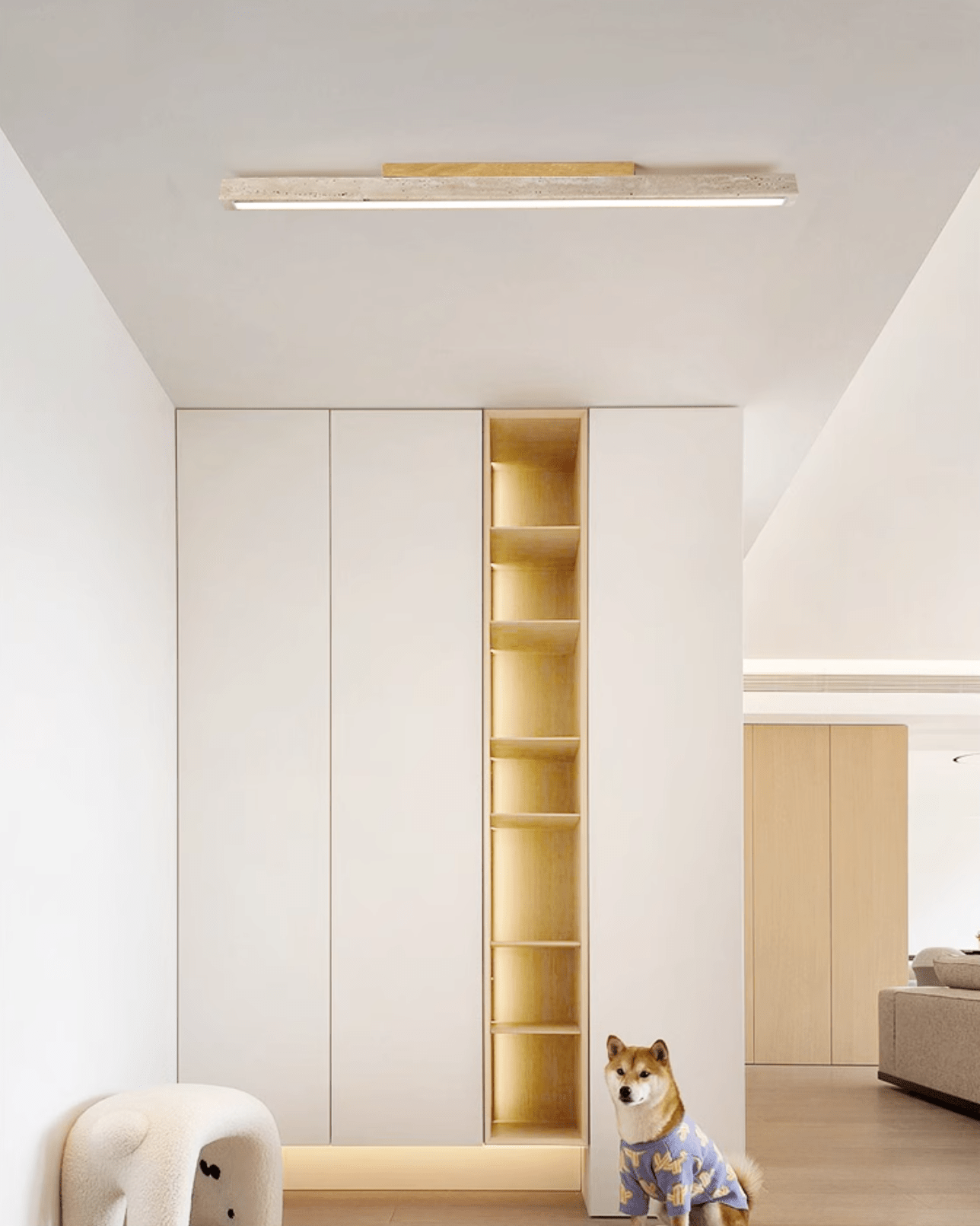 Kevis Minimalist Travertine Linear Ceiling Light-Neutral Decor