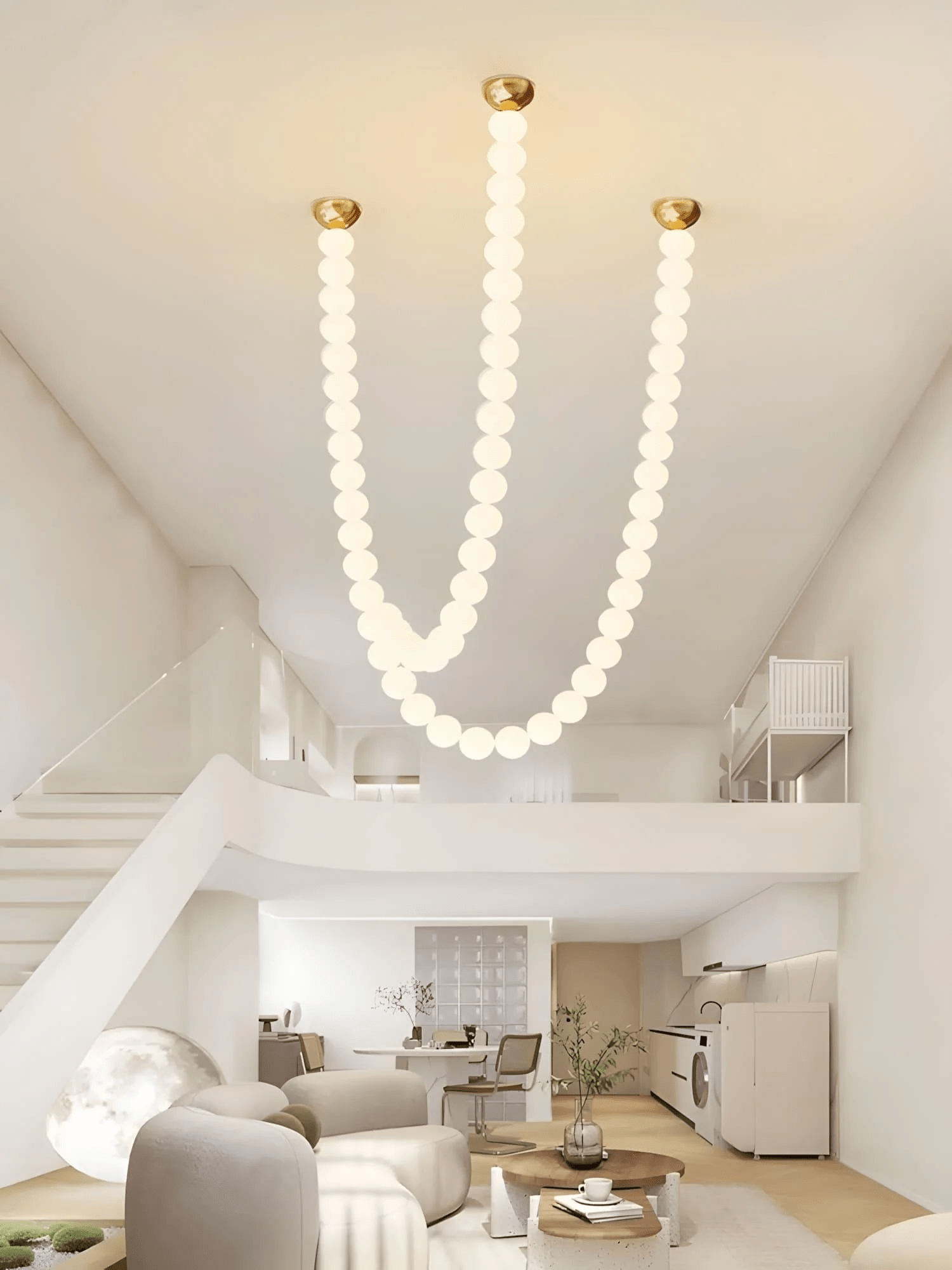 PearlCascade Glass Bead Chandelier-Neutral Decor