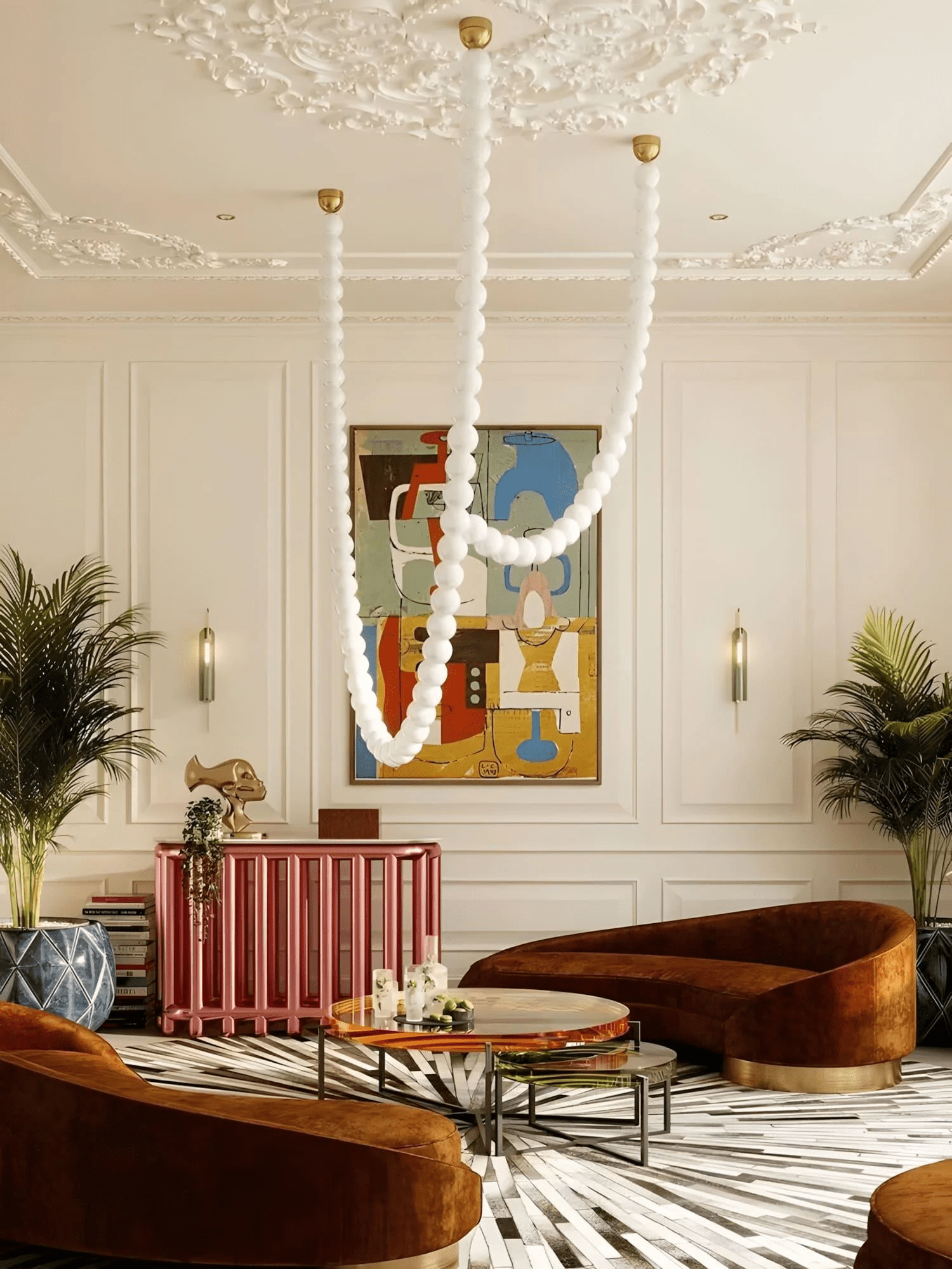 PearlCascade Glass Bead Chandelier-Neutral Decor