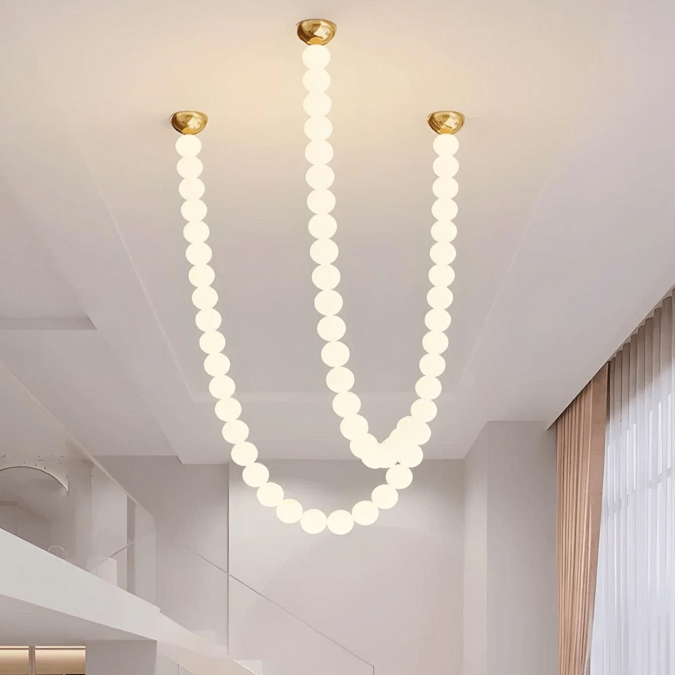 PearlCascade Glass Bead Chandelier-Neutral Decor