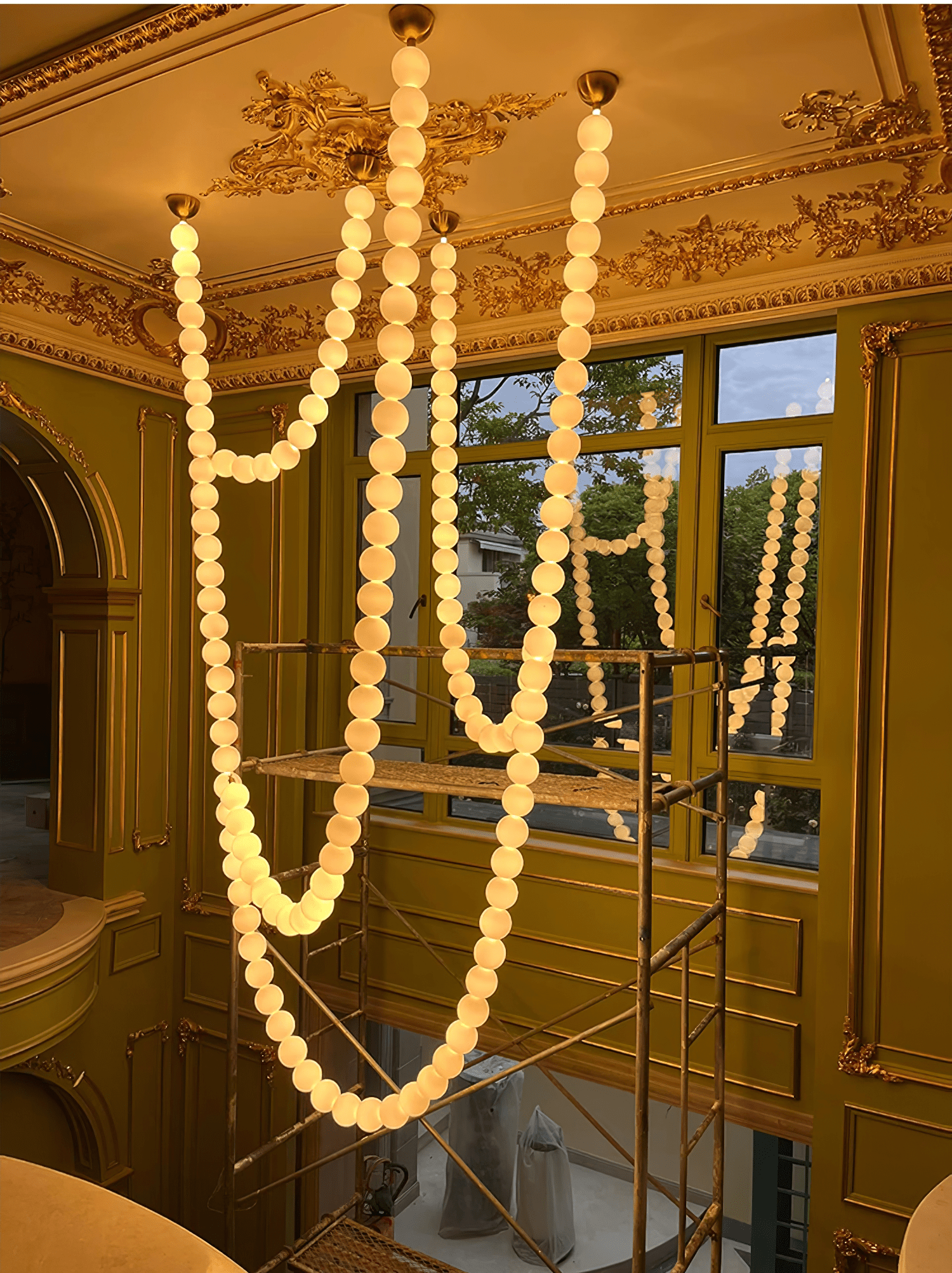 PearlCascade Glass Bead Chandelier-Neutral Decor