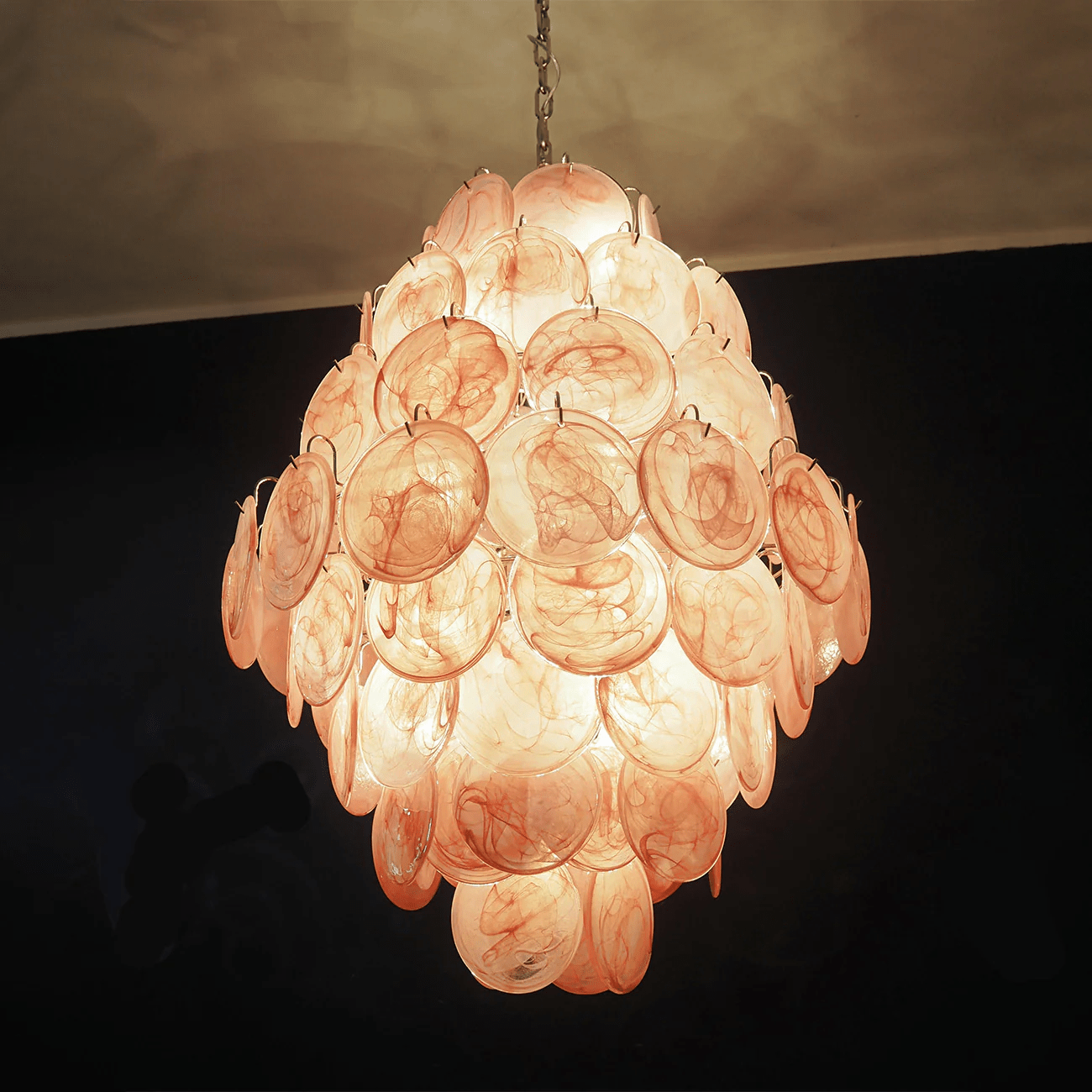 Aurora Chandelier Pink Murano Glass Handblown Discs-Neutral Decor