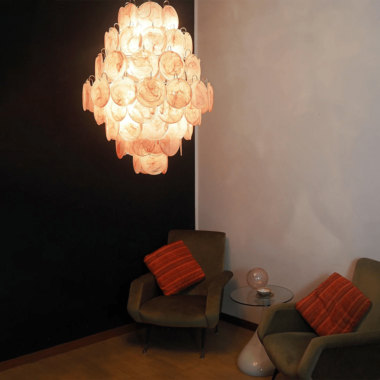 Aurora Chandelier Pink Murano Glass Handblown Discs-Neutral Decor
