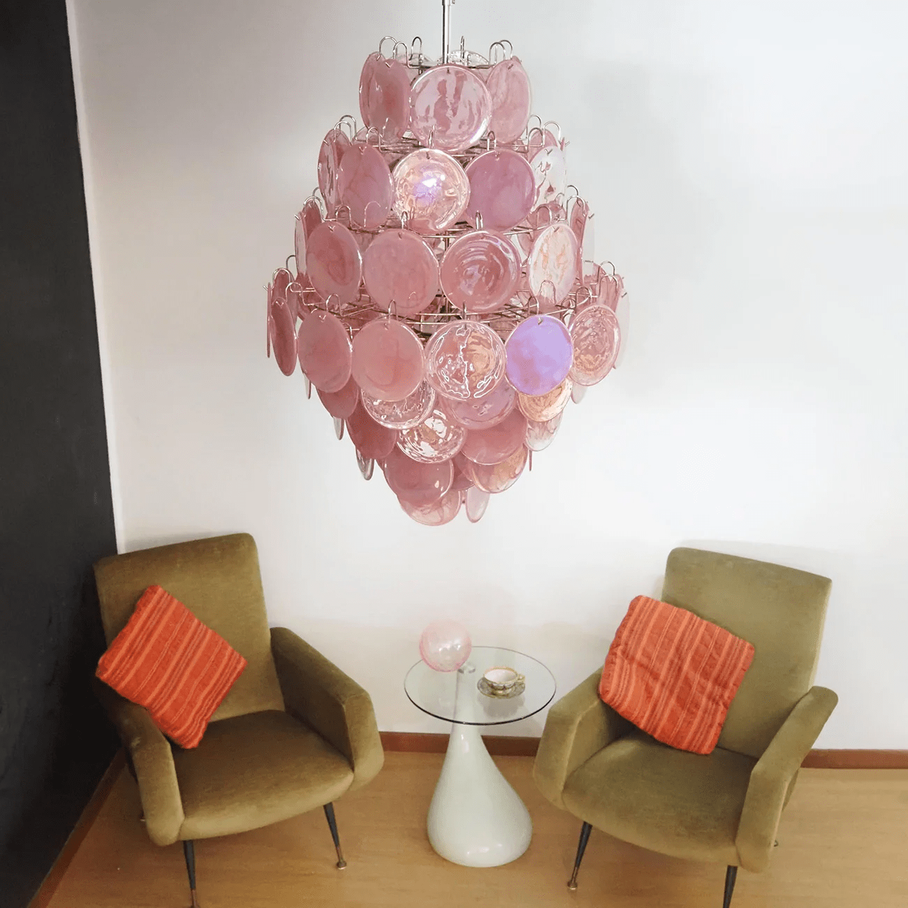 Aurora Chandelier Pink Murano Glass Handblown Discs-Neutral Decor