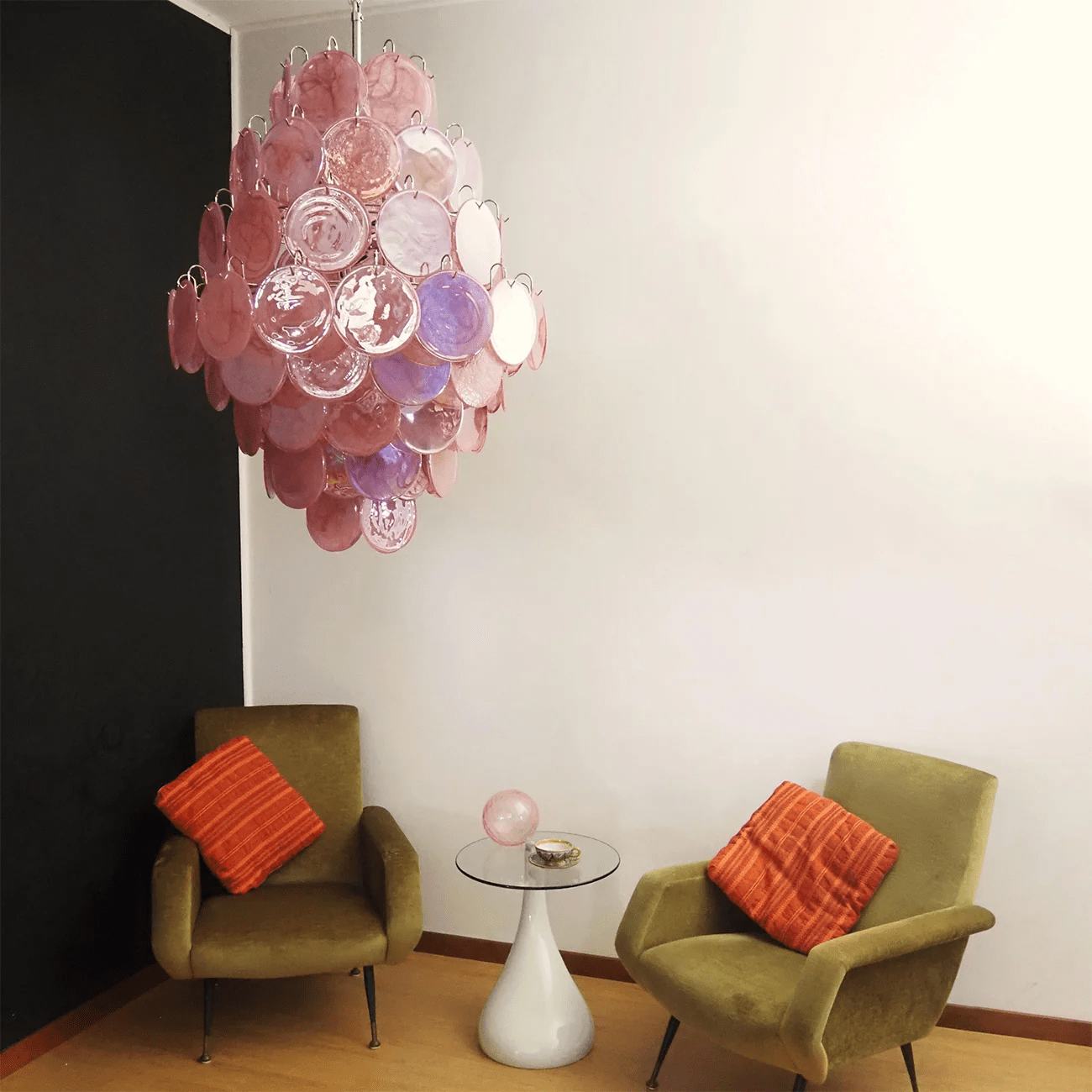Aurora Chandelier Pink Murano Glass Handblown Discs-Neutral Decor