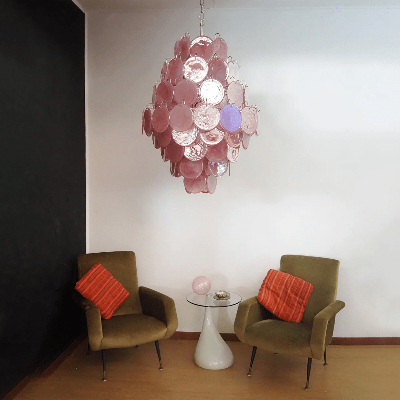 Aurora Chandelier Pink Murano Glass Handblown Discs-Neutral Decor