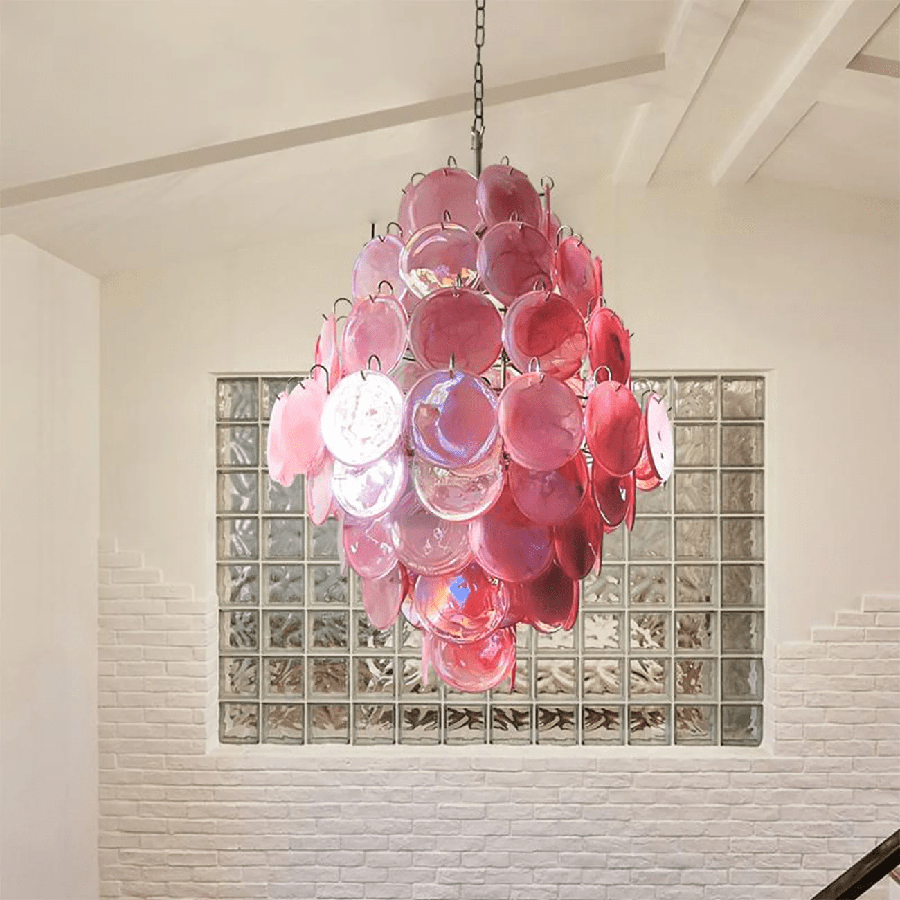 Aurora Chandelier Pink Murano Glass Handblown Discs-Neutral Decor