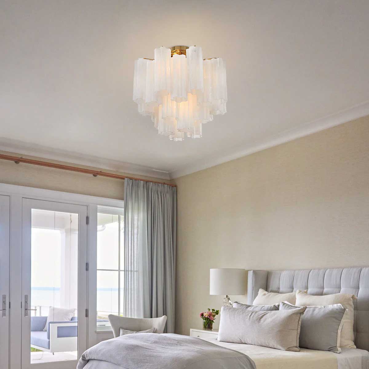 Aurora Ceiling Lamp Clear Murano Glass Tubular Handblown-Neutral Decor