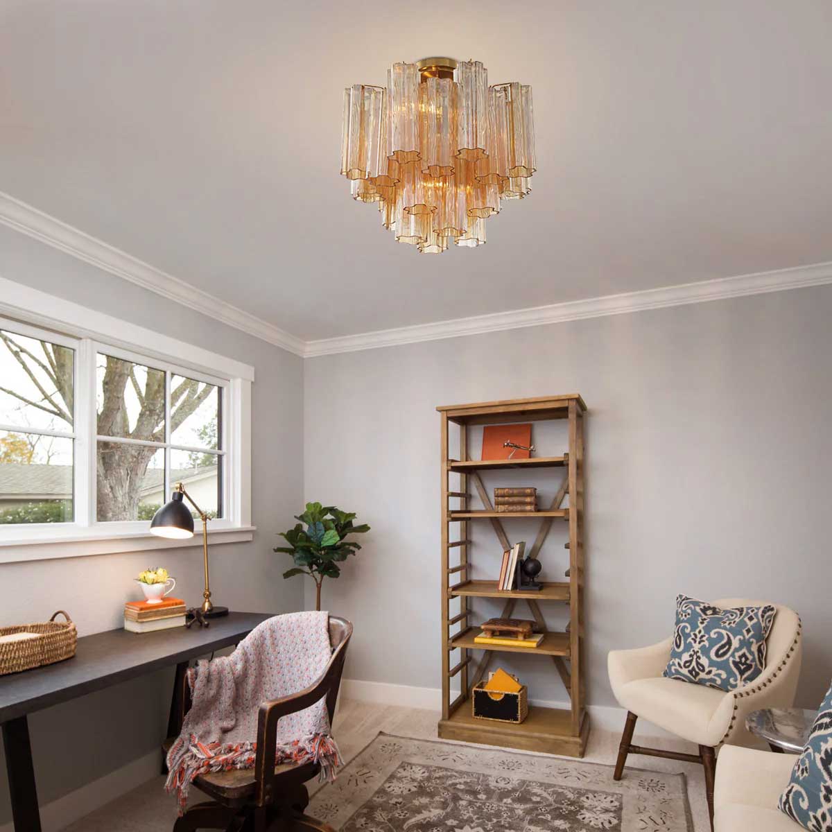 Aurora Ceiling Lamp Clear Murano Glass Tubular Handblown-Neutral Decor