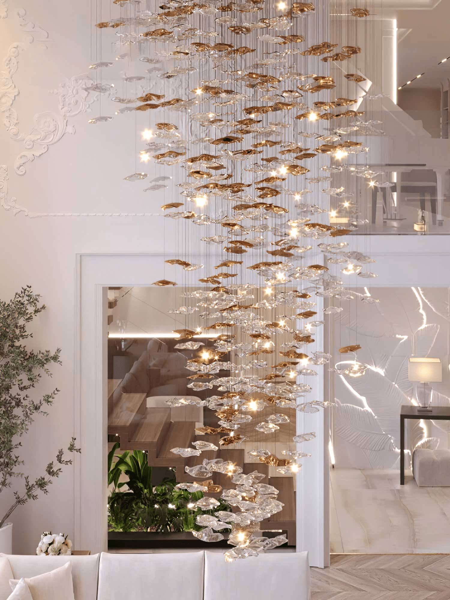 Nephele Crystal Leaf Chandelier-Neutral Decor