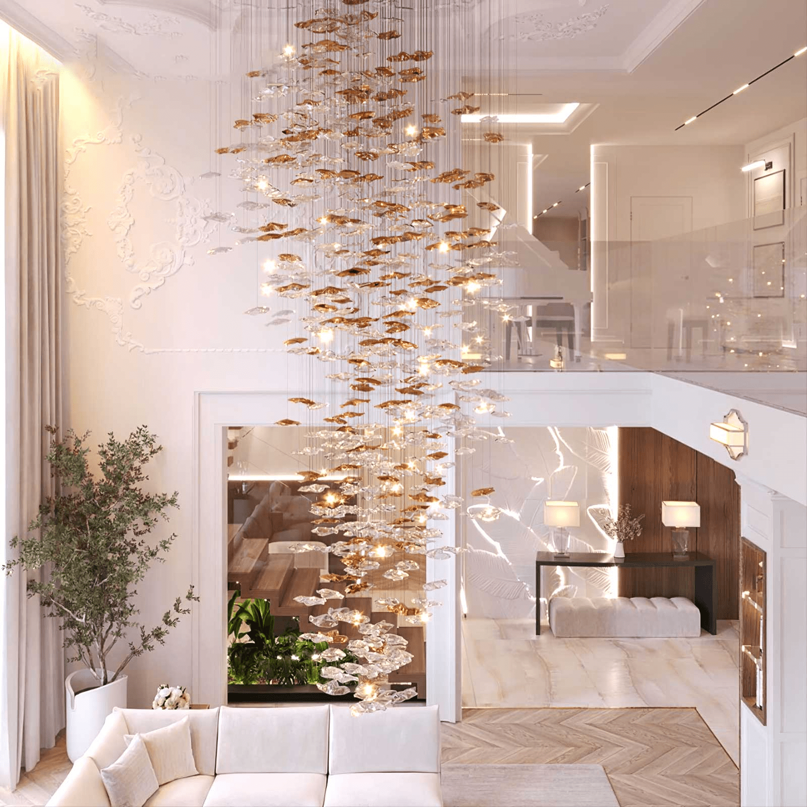 Nephele Crystal Leaf Chandelier-Neutral Decor
