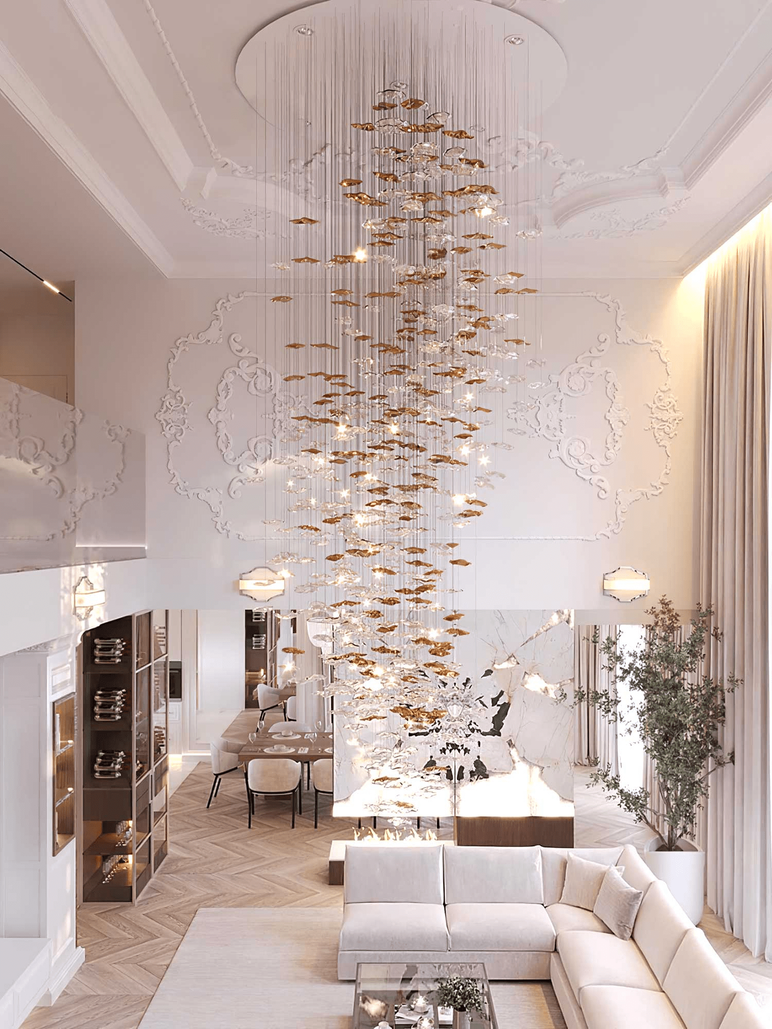 Nephele Crystal Leaf Chandelier-Neutral Decor