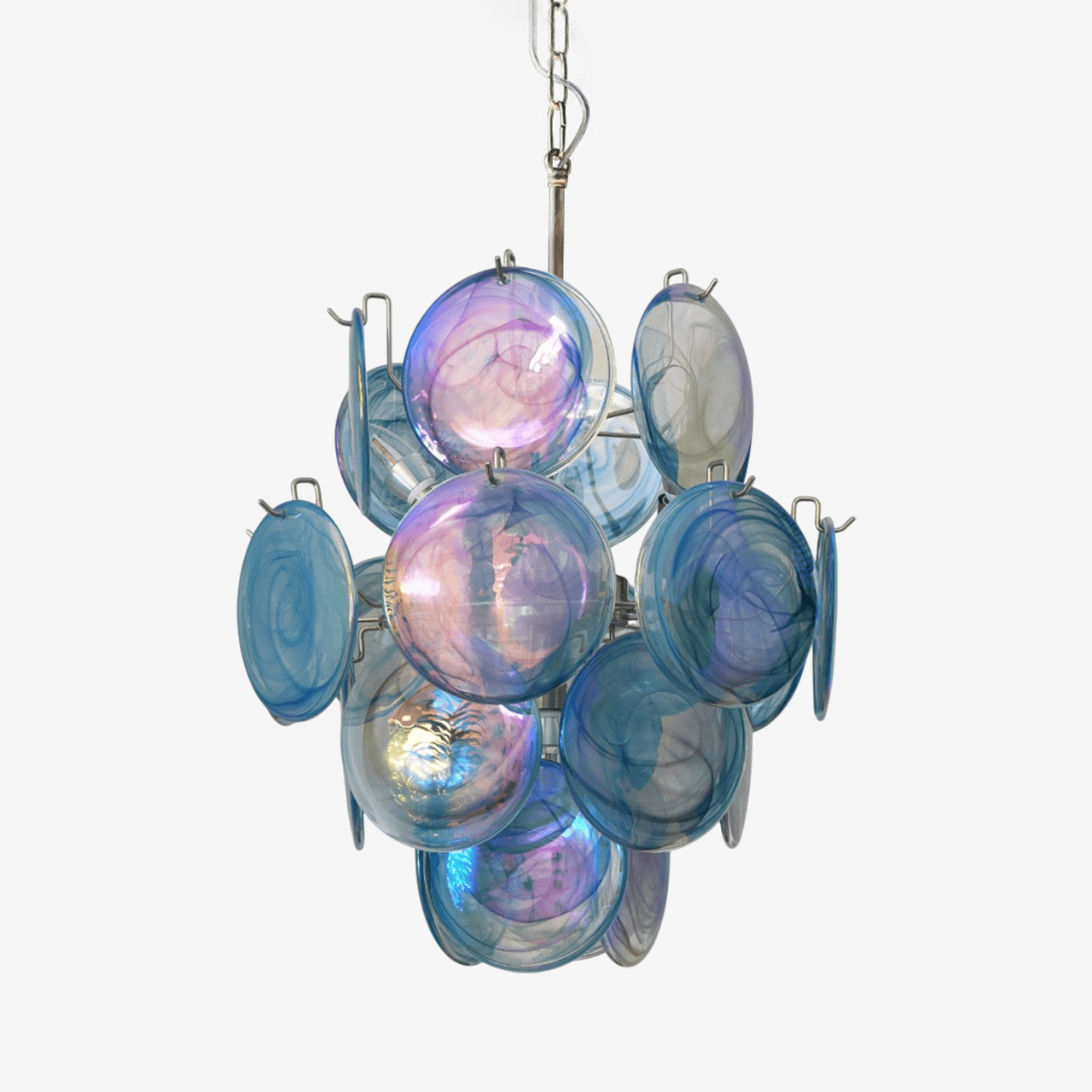 Aurora Chandelier Blue Murano Glass Disc Vintage-Neutral Decor
