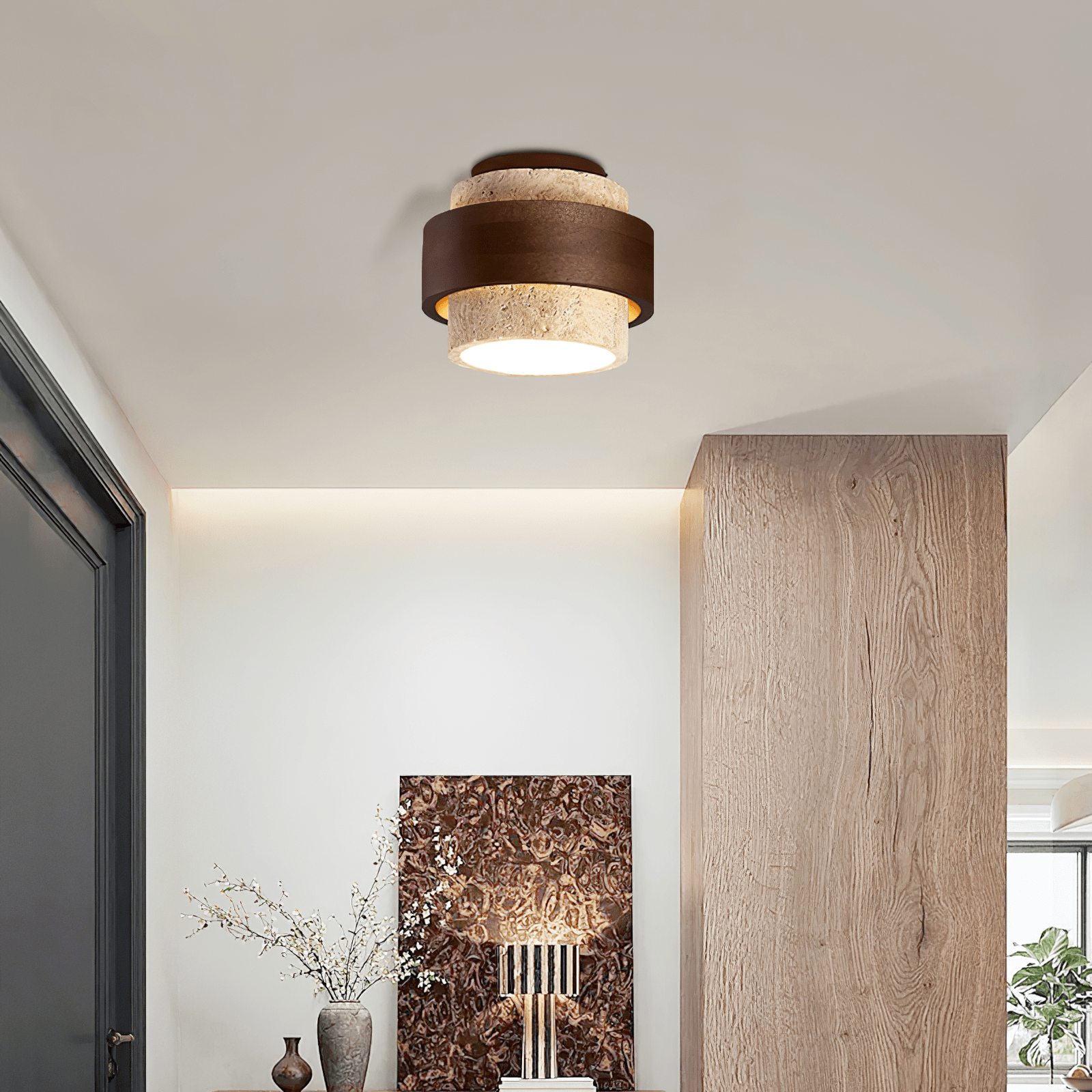 Xevos Layered Ring Travertine Ceiling Light-Neutral Decor