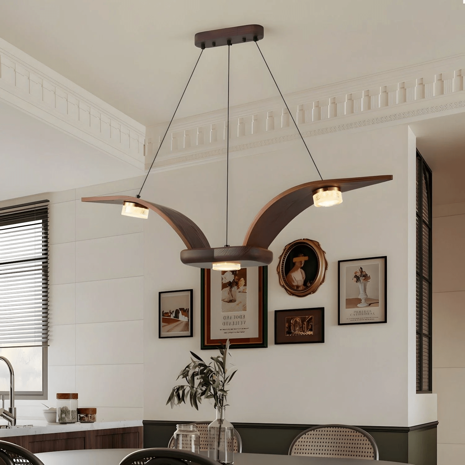 Rhexo Chandelier Walnut Wood Crystal Sculptural-Neutral Decor