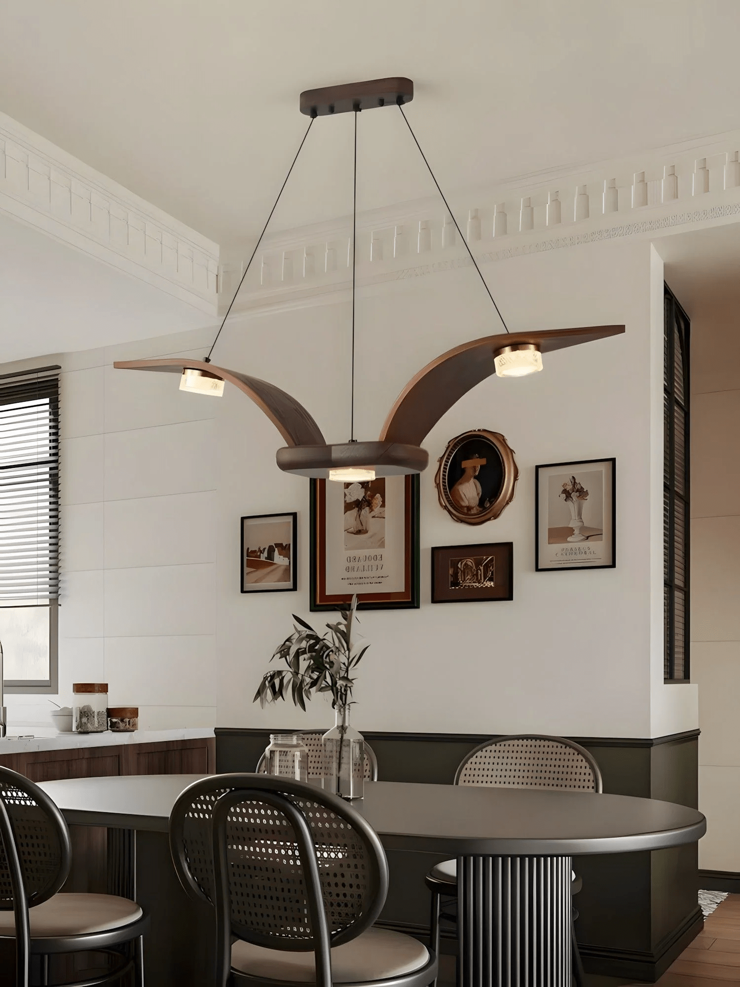 Rhexo Chandelier Walnut Wood Crystal Sculptural-Neutral Decor