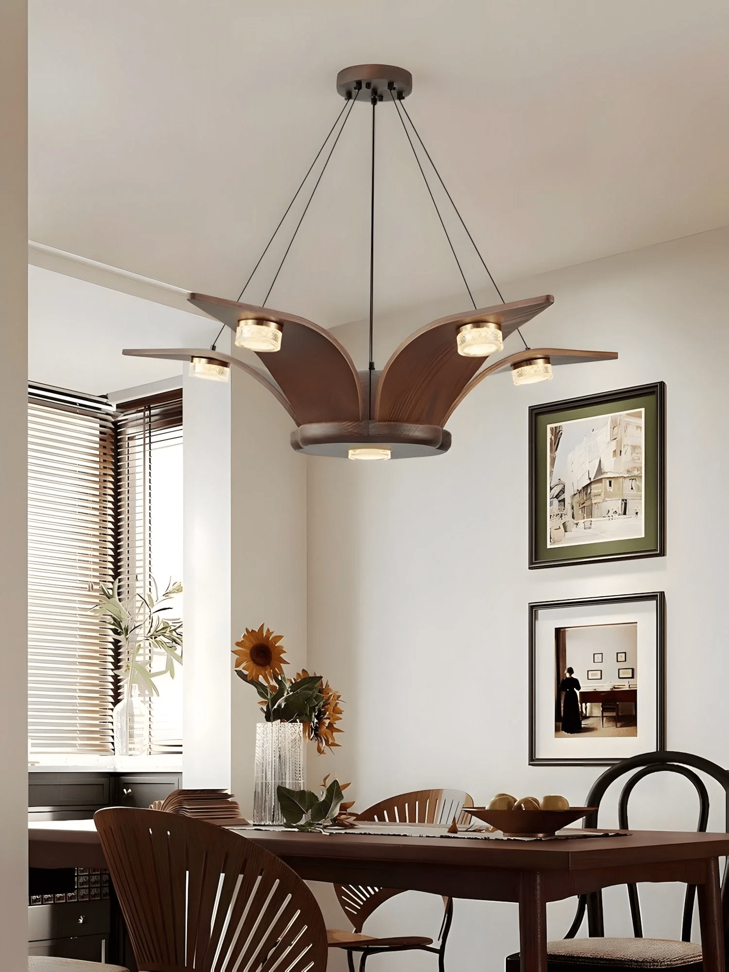 Rhexo Chandelier Walnut Wood Crystal Sculptural-Neutral Decor