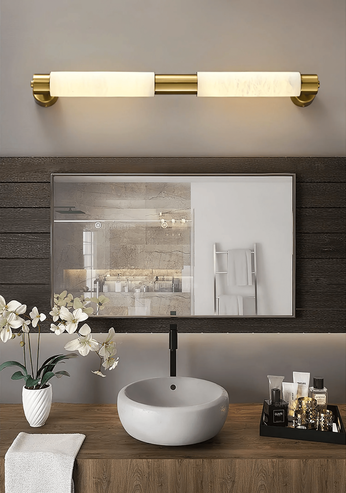 Ospix Alabaster Brass Wall Light-Neutral Decor