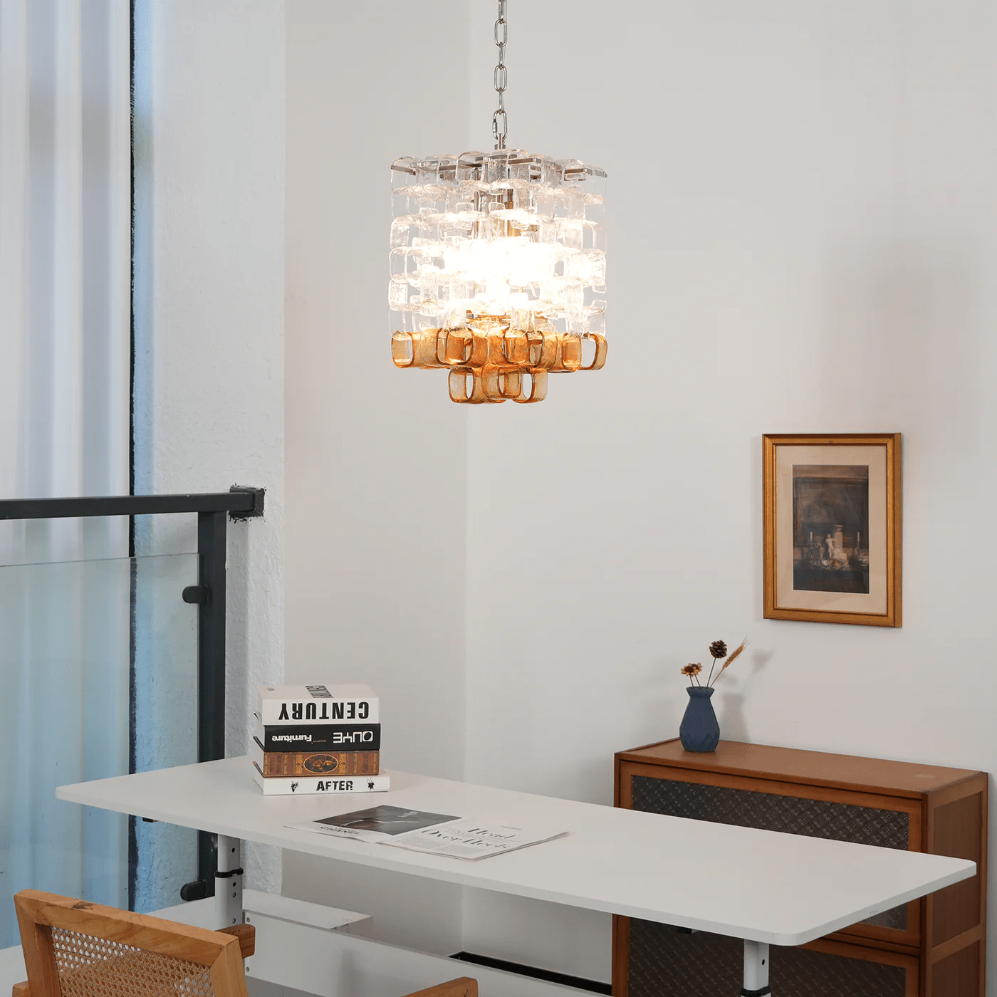 Orielis Chandelier Murano Glass Interlocking Geometric-Neutral Decor