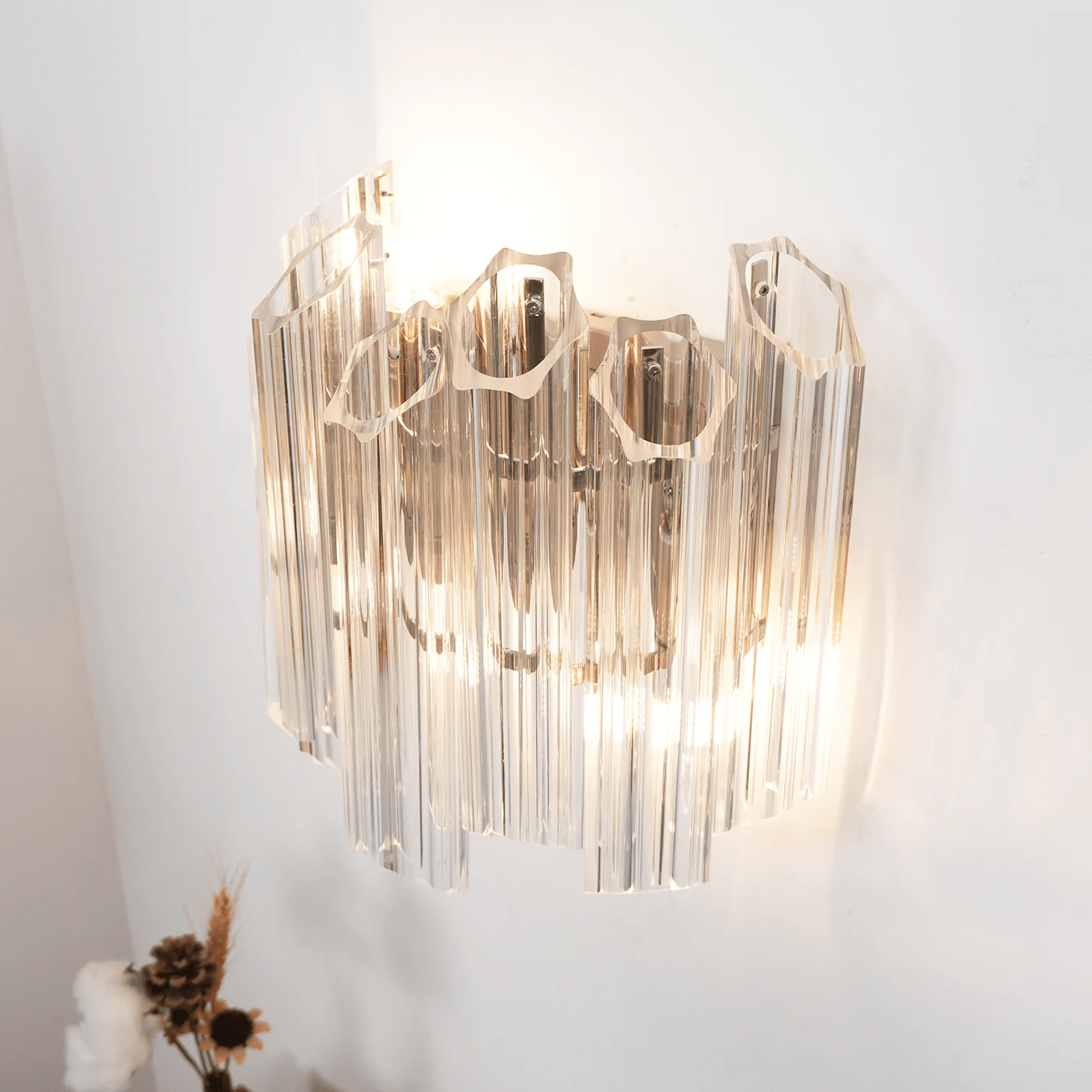 Aurora Wall Lamp Clear Murano Glass Tube Cascade-Neutral Decor