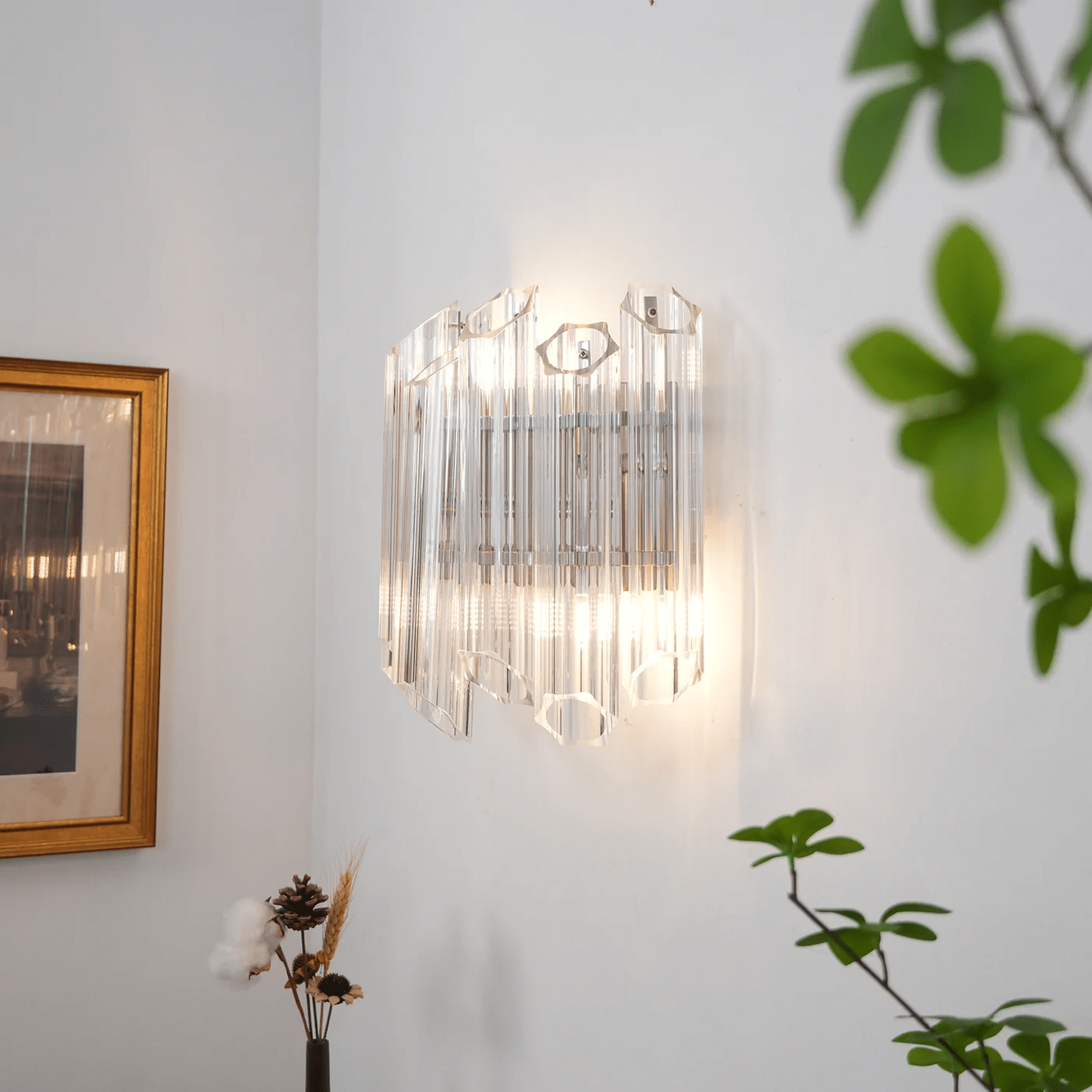 Aurora Wall Lamp Clear Murano Glass Tube Cascade-Neutral Decor