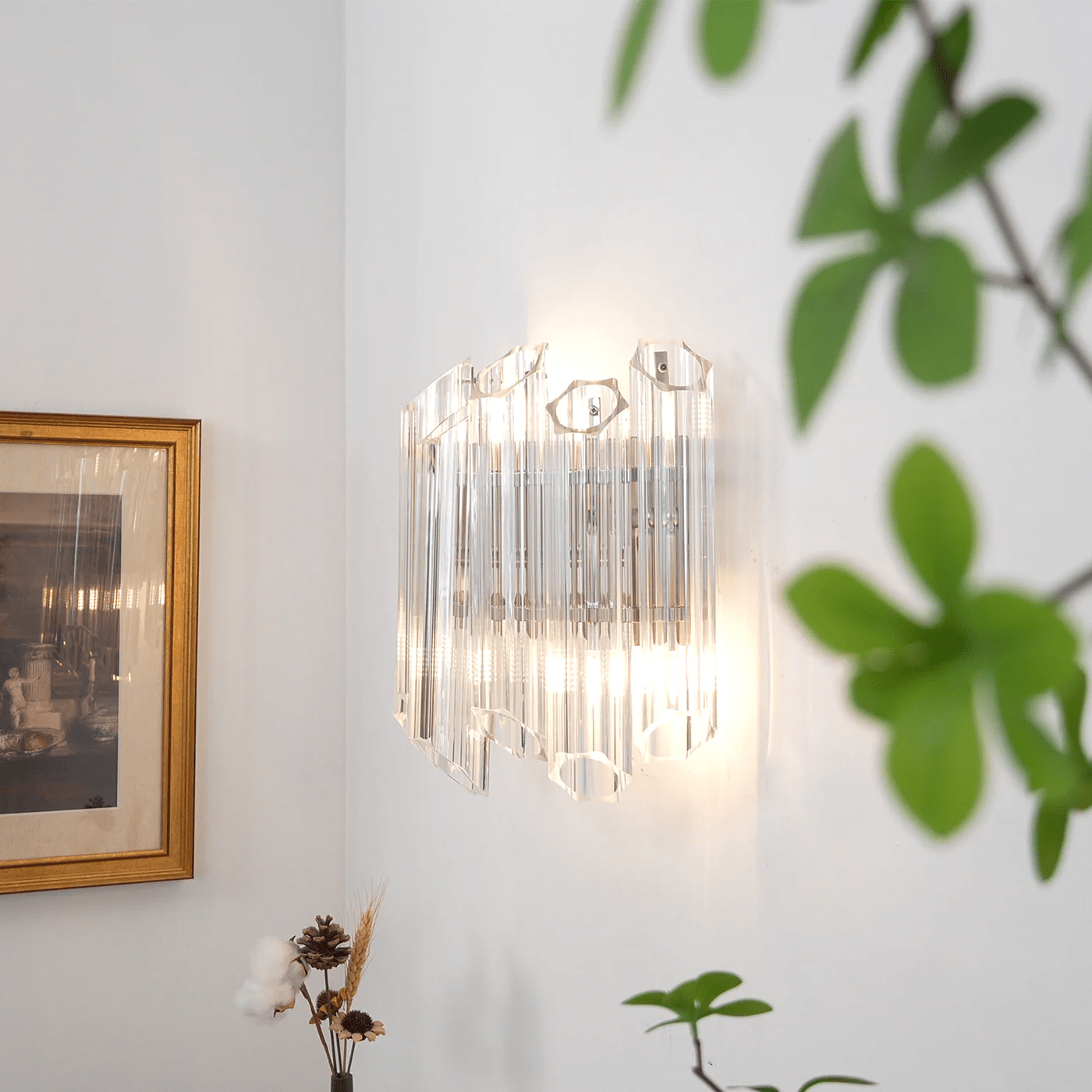 Aurora Wall Lamp Clear Murano Glass Tube Cascade-Neutral Decor