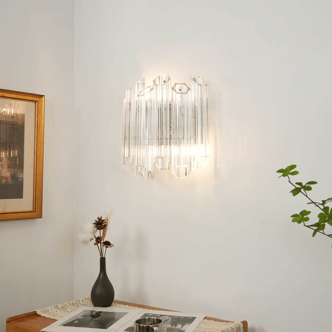 Aurora Wall Lamp Clear Murano Glass Tube Cascade-Neutral Decor