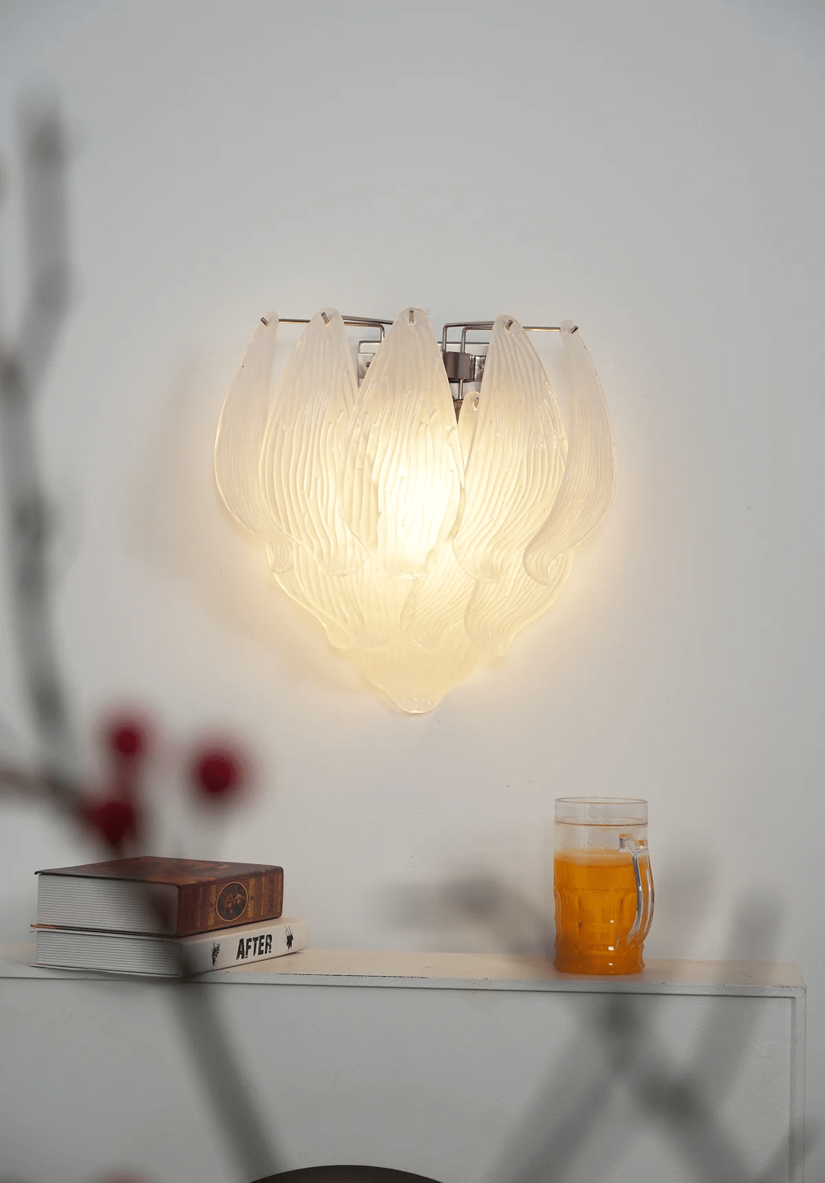 Aurora Wall Lamp Murano Glass Petal Frosted Cascading-Neutral Decor