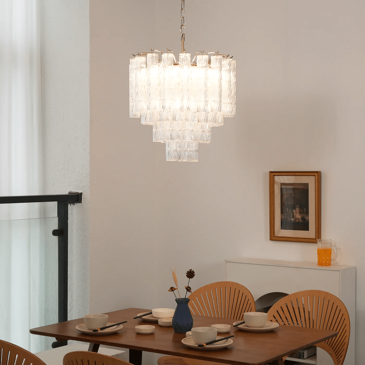 Aurora Chandelier Murano Glass Tiered Cascading Waves-Neutral Decor
