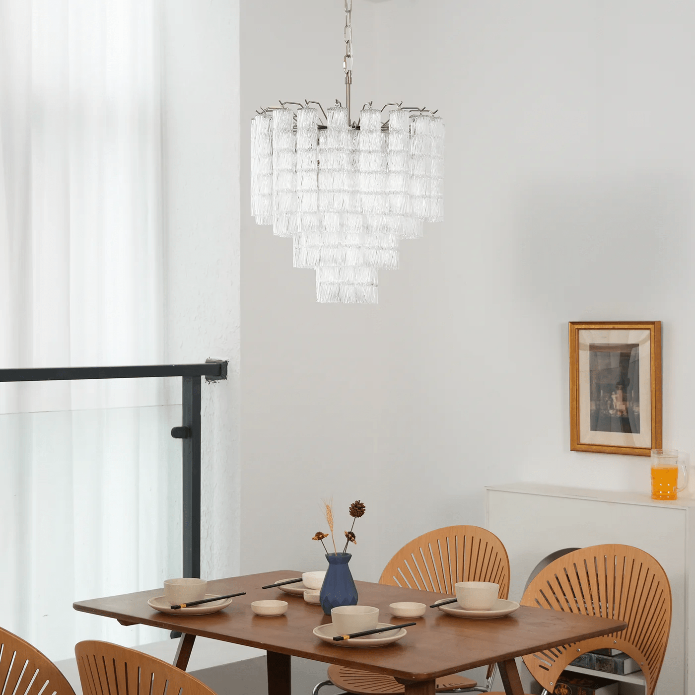 Aurora Chandelier Murano Glass Tiered Cascading Waves-Neutral Decor