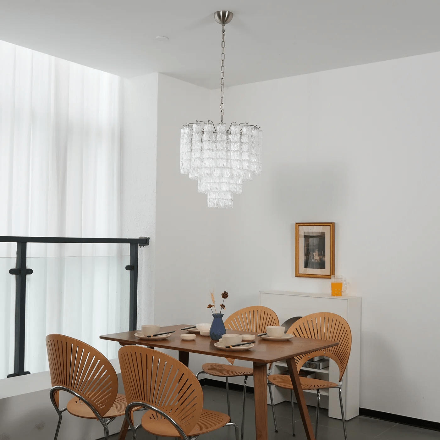 Aurora Chandelier Murano Glass Tiered Cascading Waves-Neutral Decor